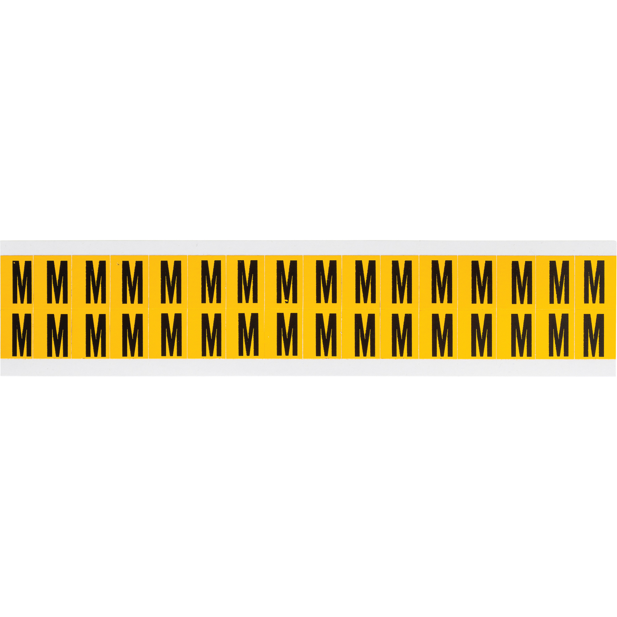 Étiquette de lettres & chiffres individuels, M, 5/8" h, Noir sur jaune