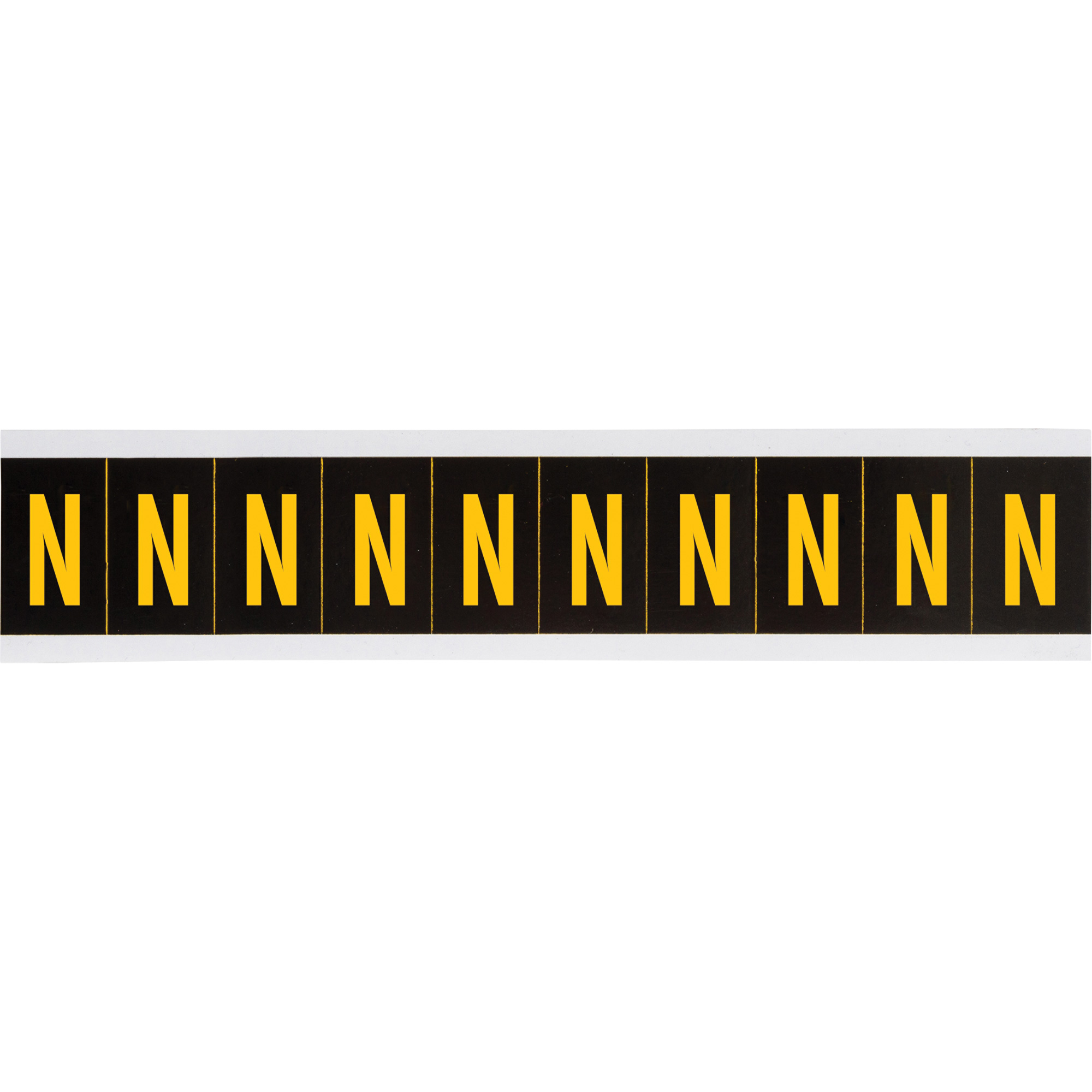 Étiquette de lettres & chiffres individuels, N, 2" h, Jaune sur noir