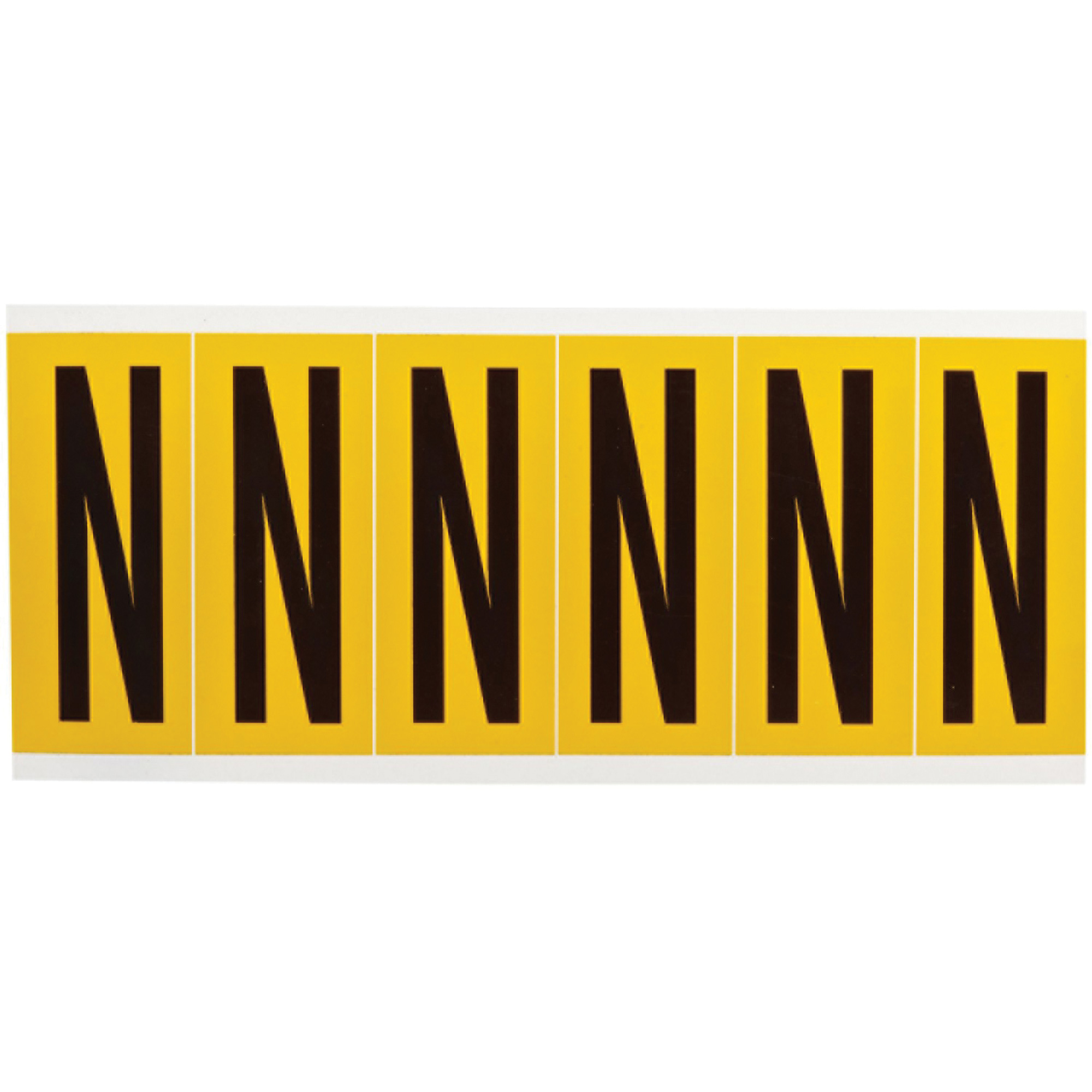 Étiquette de lettres & chiffres individuels, N, 3" h, Noir sur jaune
