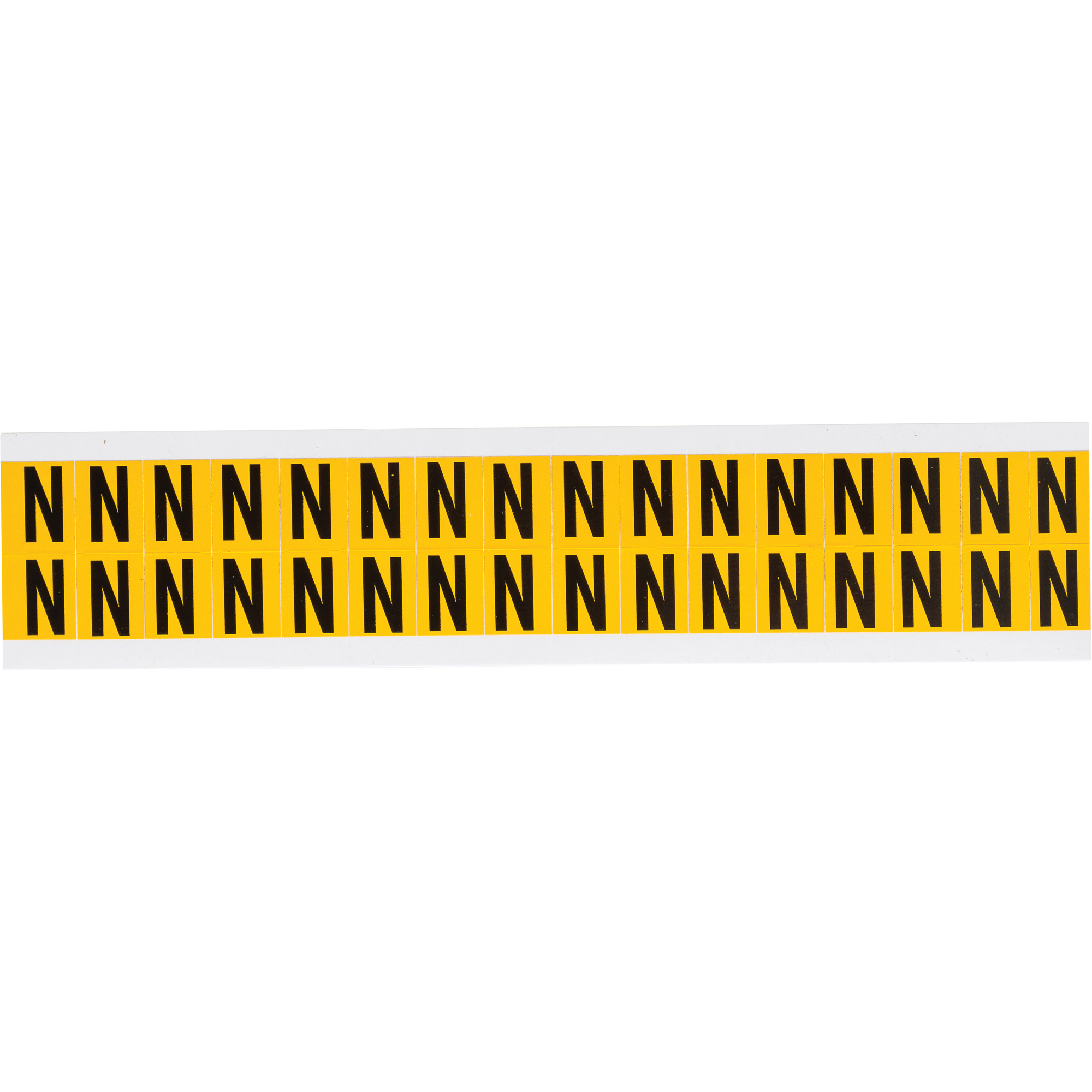 Étiquette de lettres & chiffres individuels, N, 5/8" h, Noir sur jaune