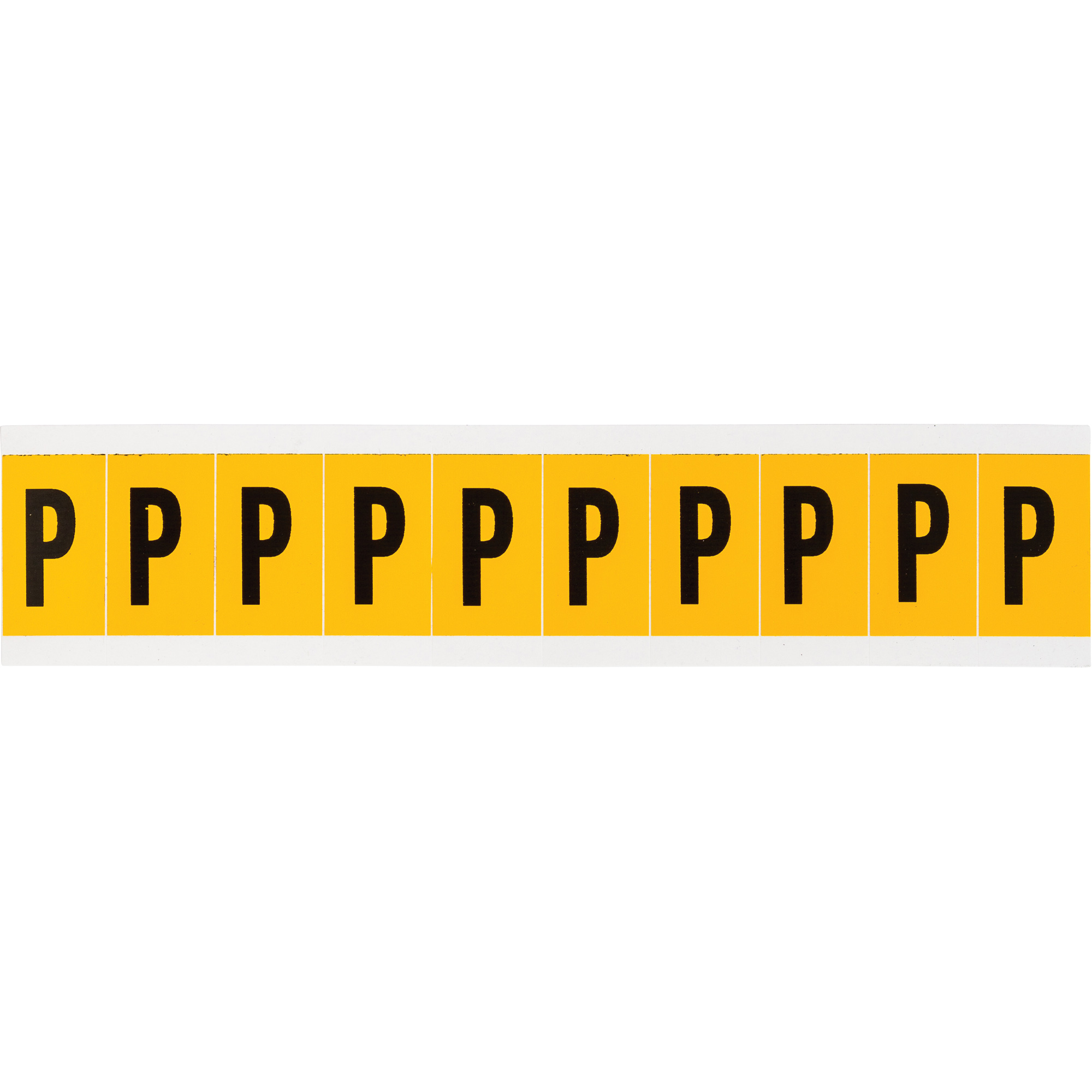 Étiquette de lettres & chiffres individuels, P, 1" h, Noir sur jaune