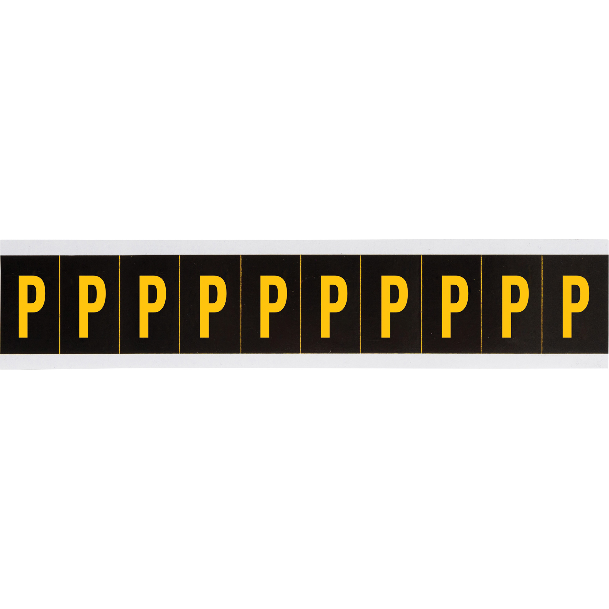 Étiquette de lettres & chiffres individuels, P, 2" h, Jaune sur noir