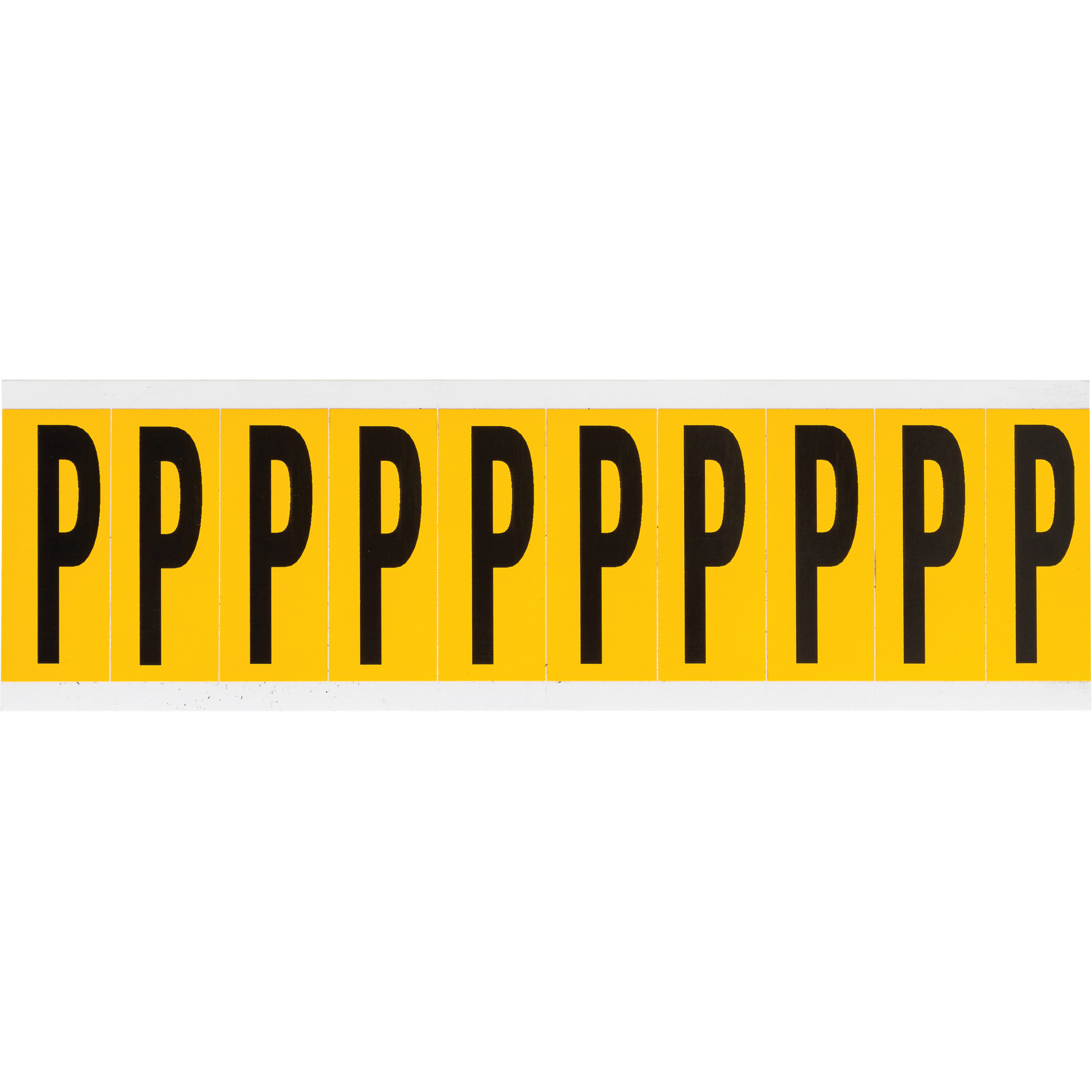 Étiquette de lettres & chiffres individuels, P, 2" h, Noir sur jaune