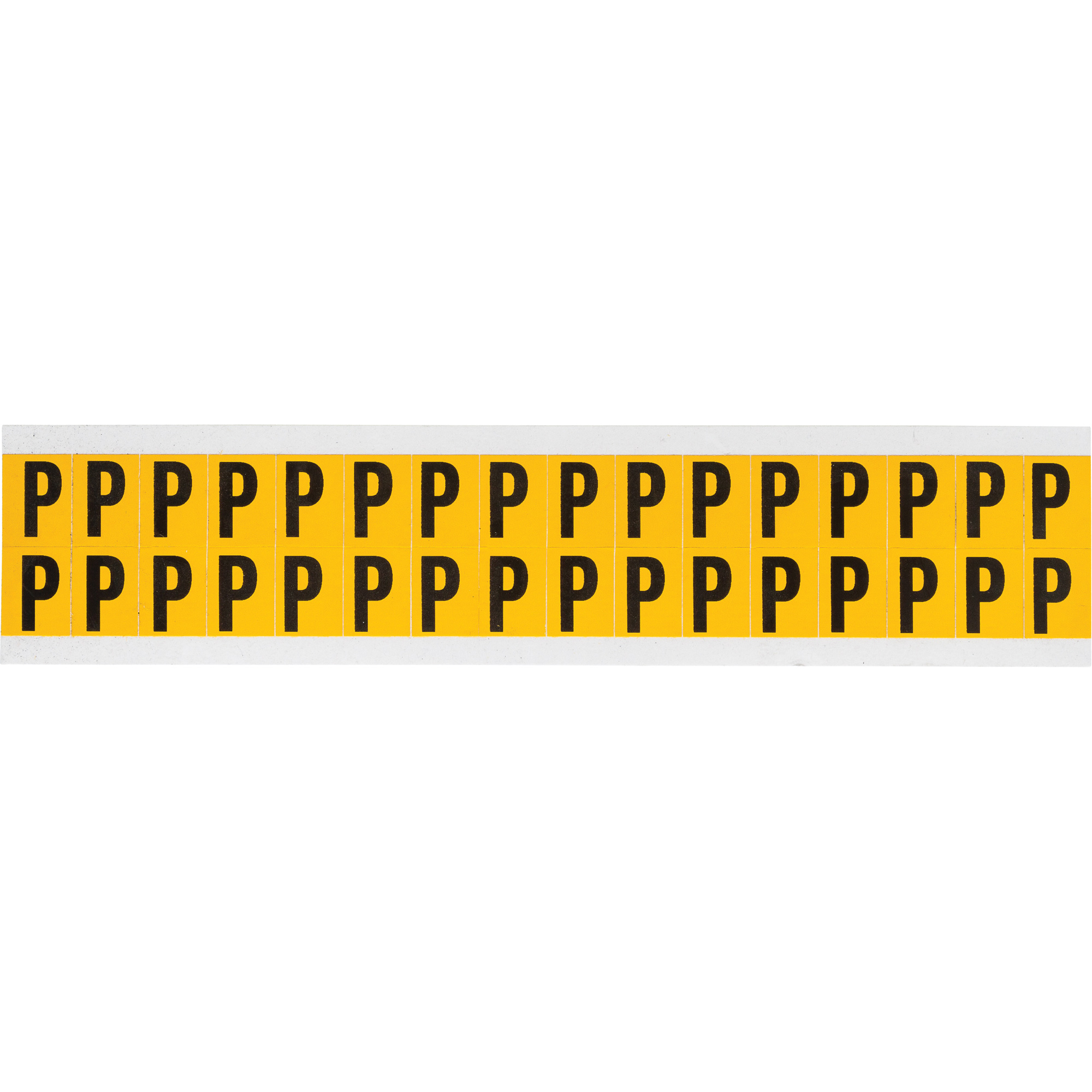 Étiquette de lettres & chiffres individuels, P, 5/8" h, Noir sur jaune