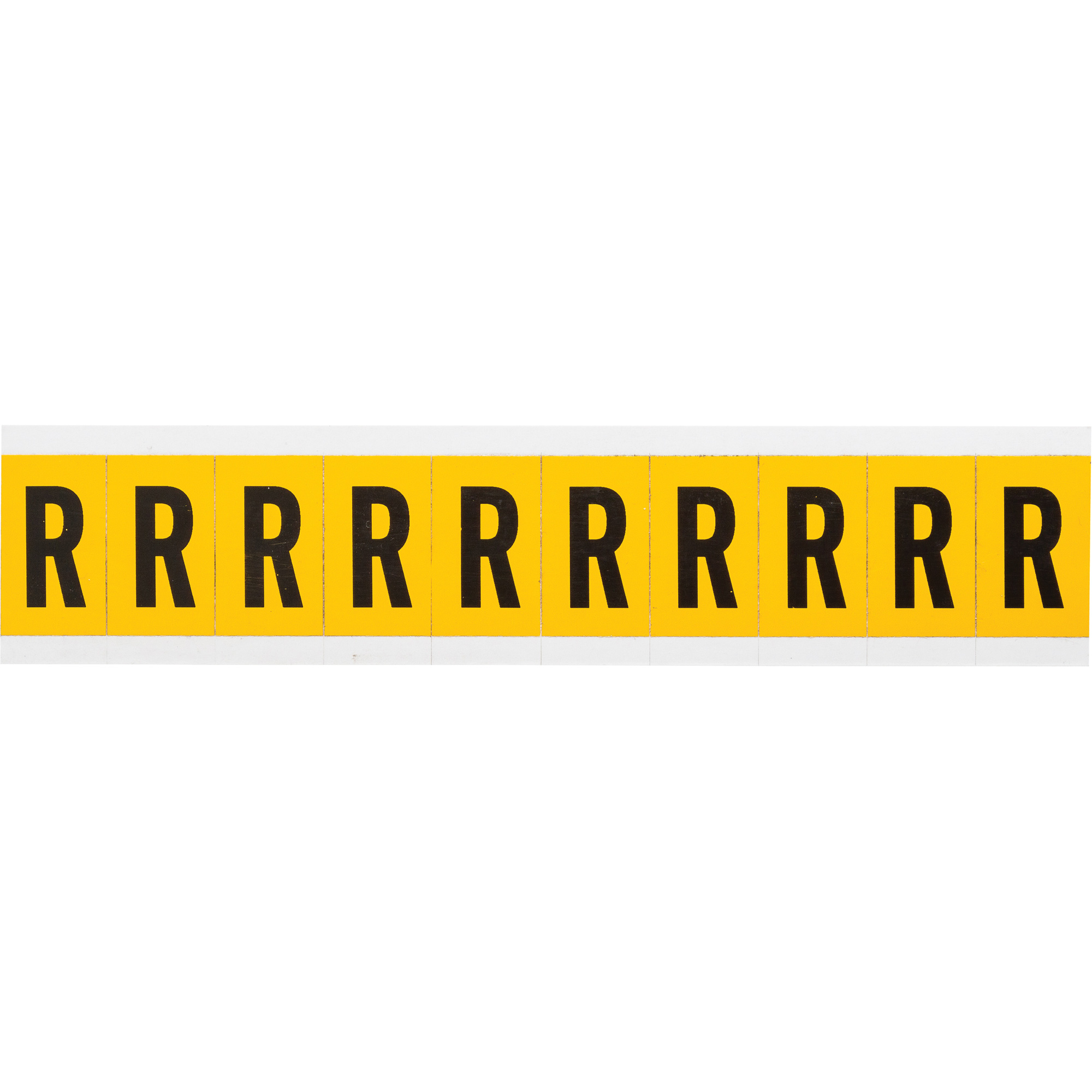 Étiquette de lettres & chiffres individuels, R, 1" h, Noir sur jaune