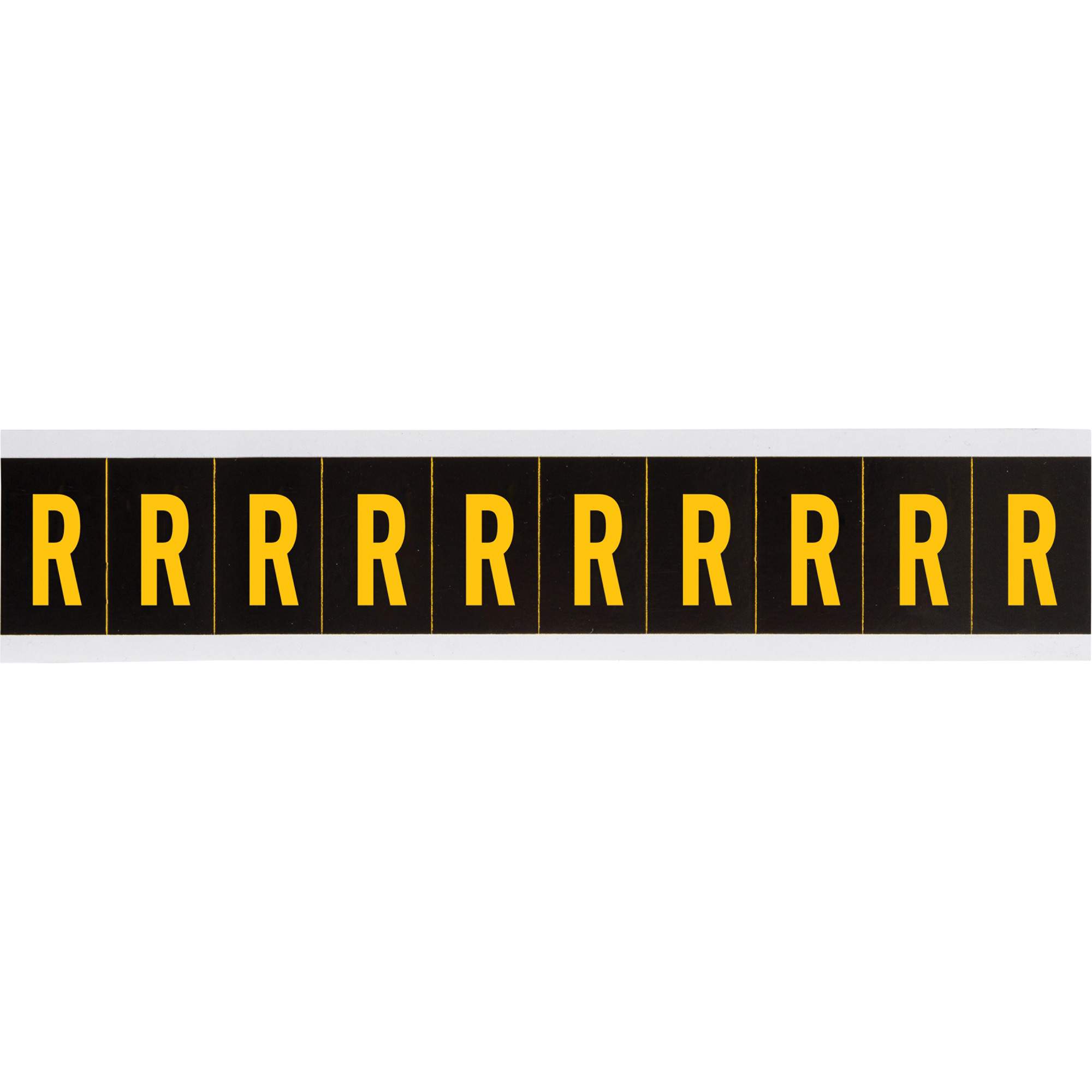 Étiquette de lettres & chiffres individuels, R, 2" h, Jaune sur noir