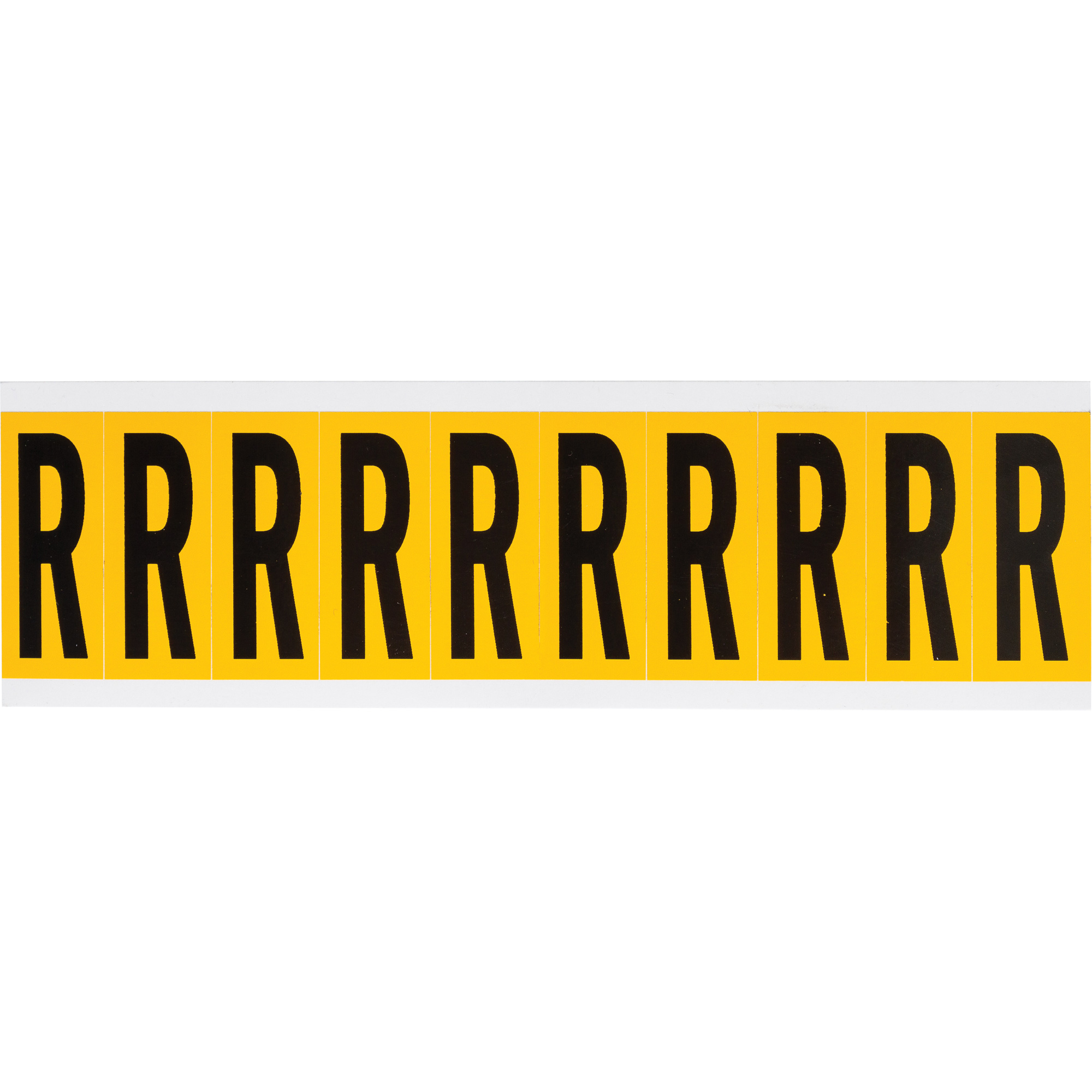 Étiquette de lettres & chiffres individuels, R, 2" h, Noir sur jaune
