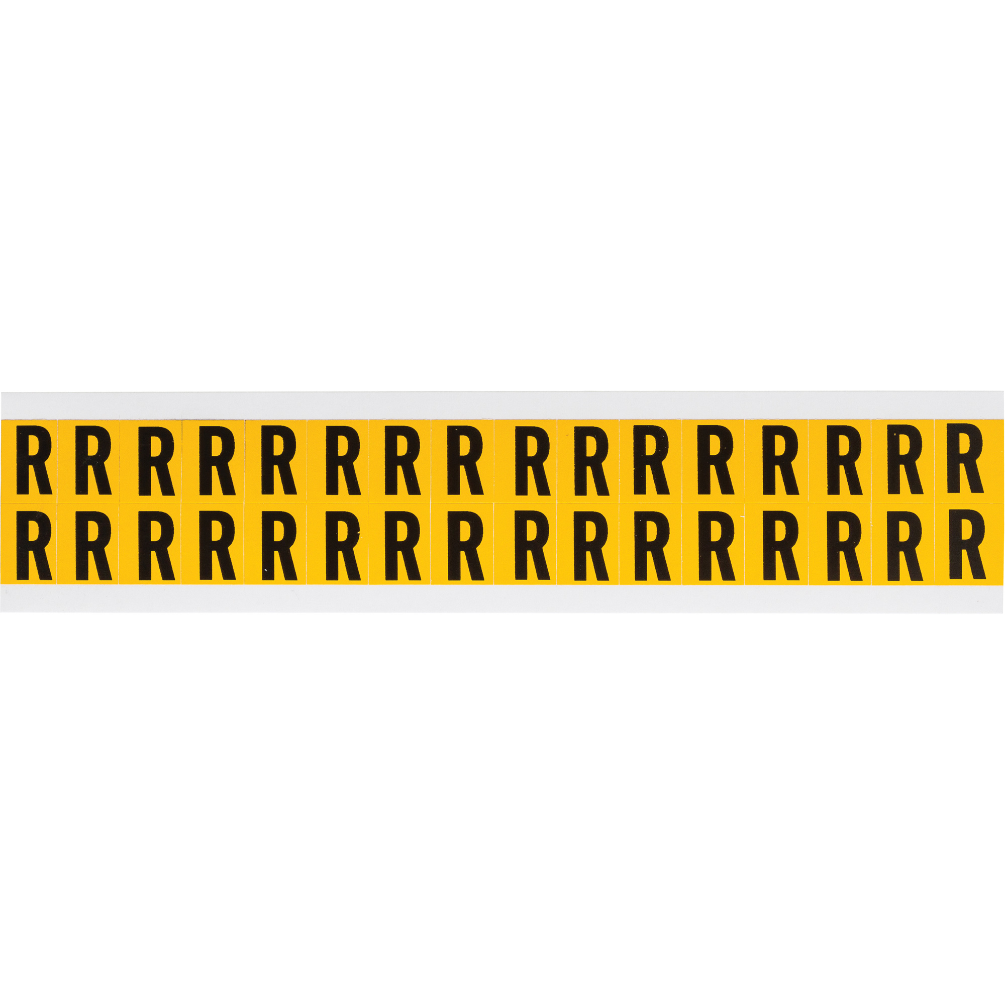 Étiquette de lettres & chiffres individuels, R, 5/8" h, Noir sur jaune