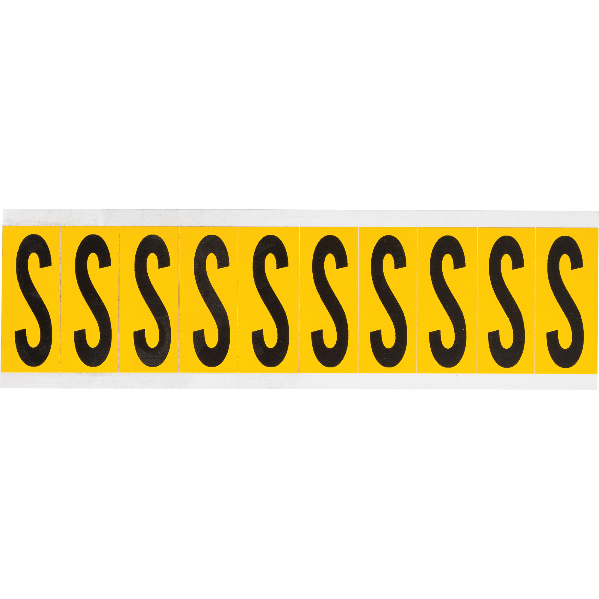 Étiquette de lettres & chiffres individuels, S, 2" h, Noir sur jaune