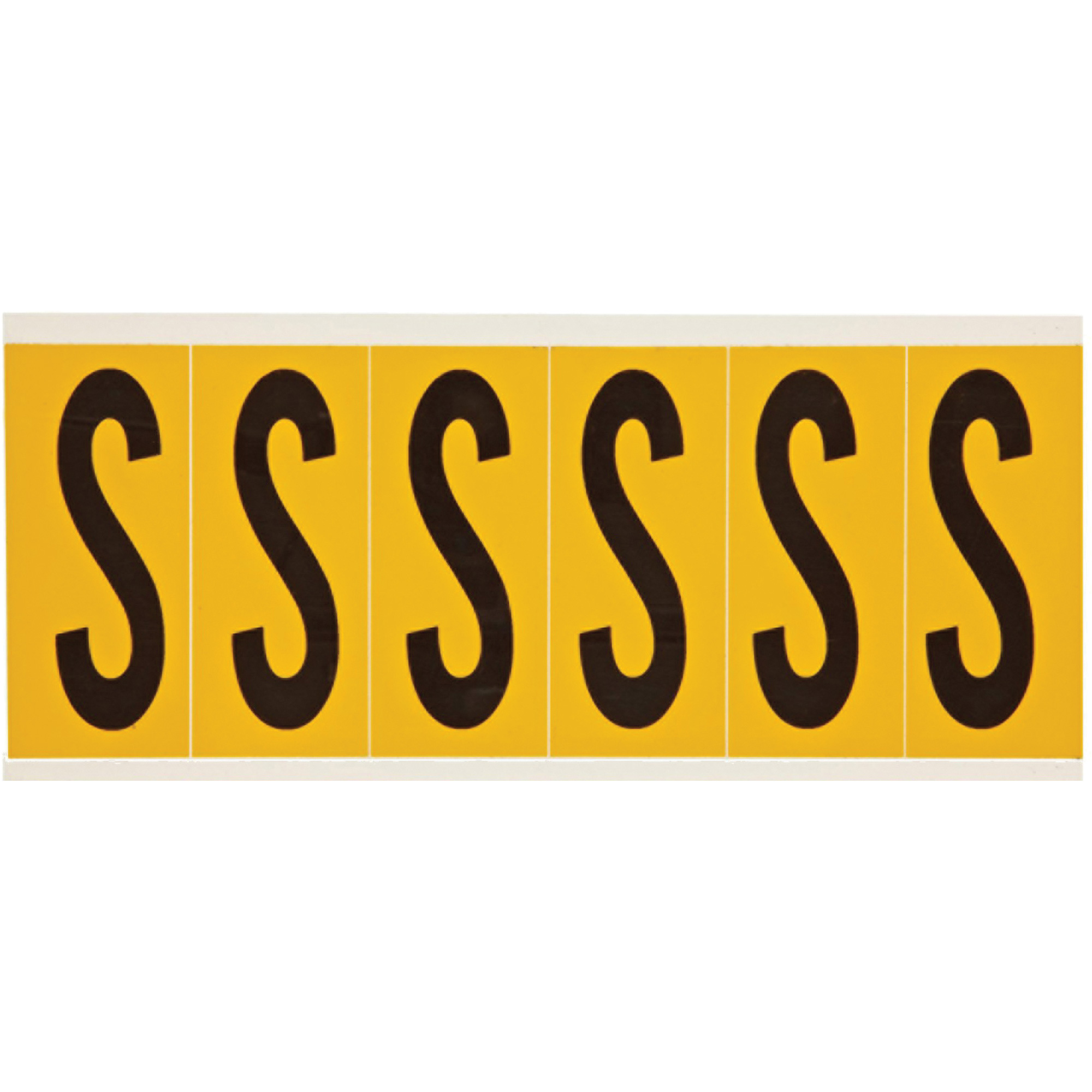 Étiquette de lettres & chiffres individuels, S, 3" h, Noir sur jaune