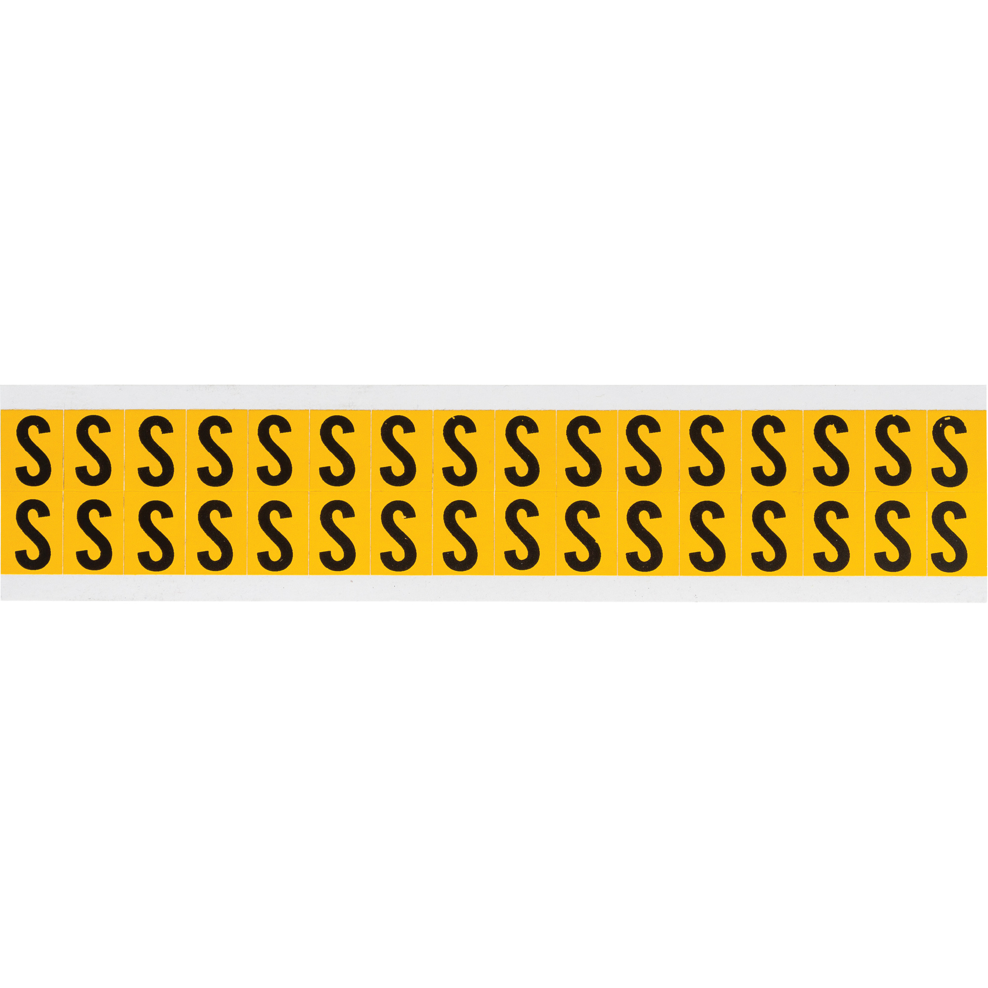 Étiquette de lettres & chiffres individuels, S, 5/8" h, Noir sur jaune