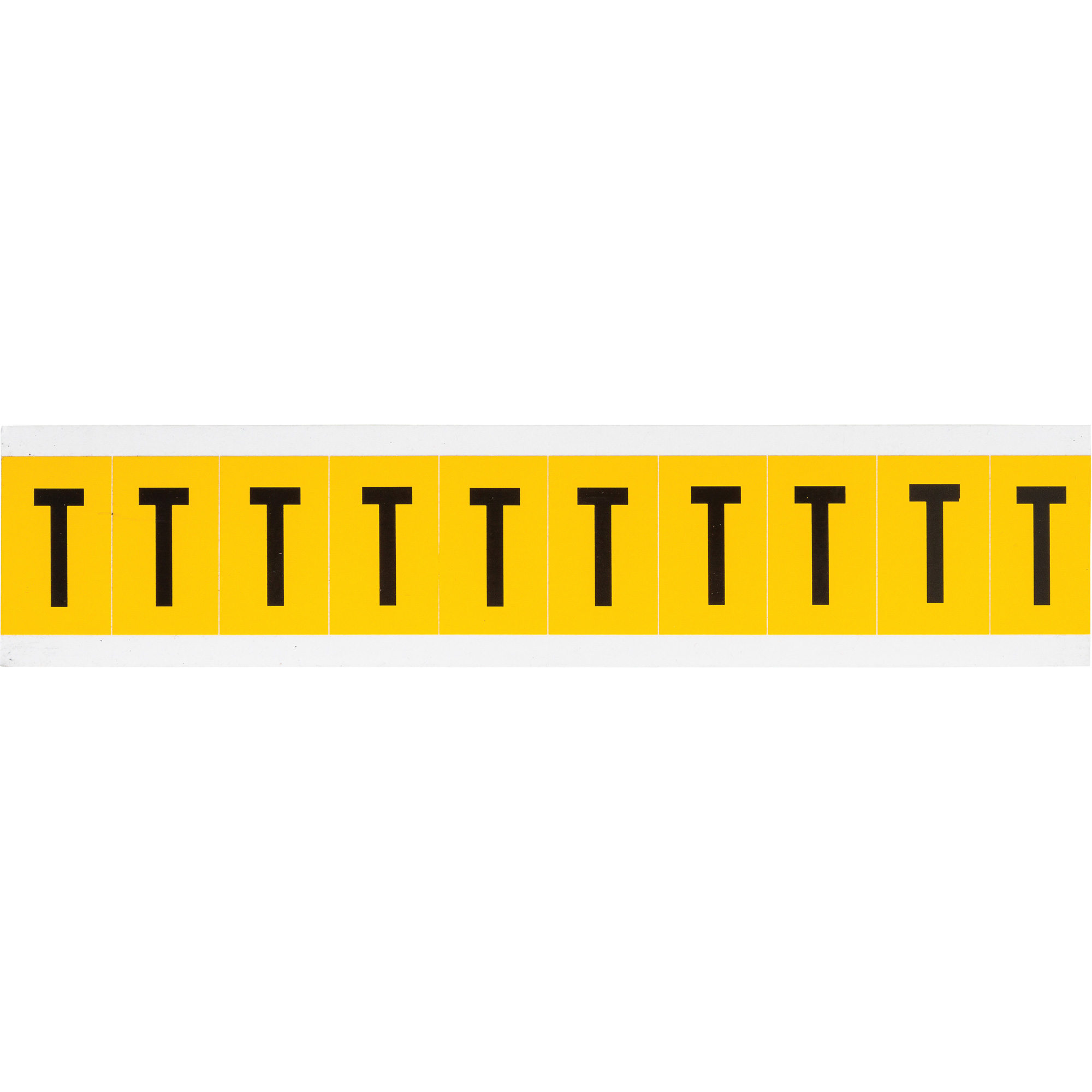 Étiquette de lettres & chiffres individuels, T, 1" h, Noir sur jaune