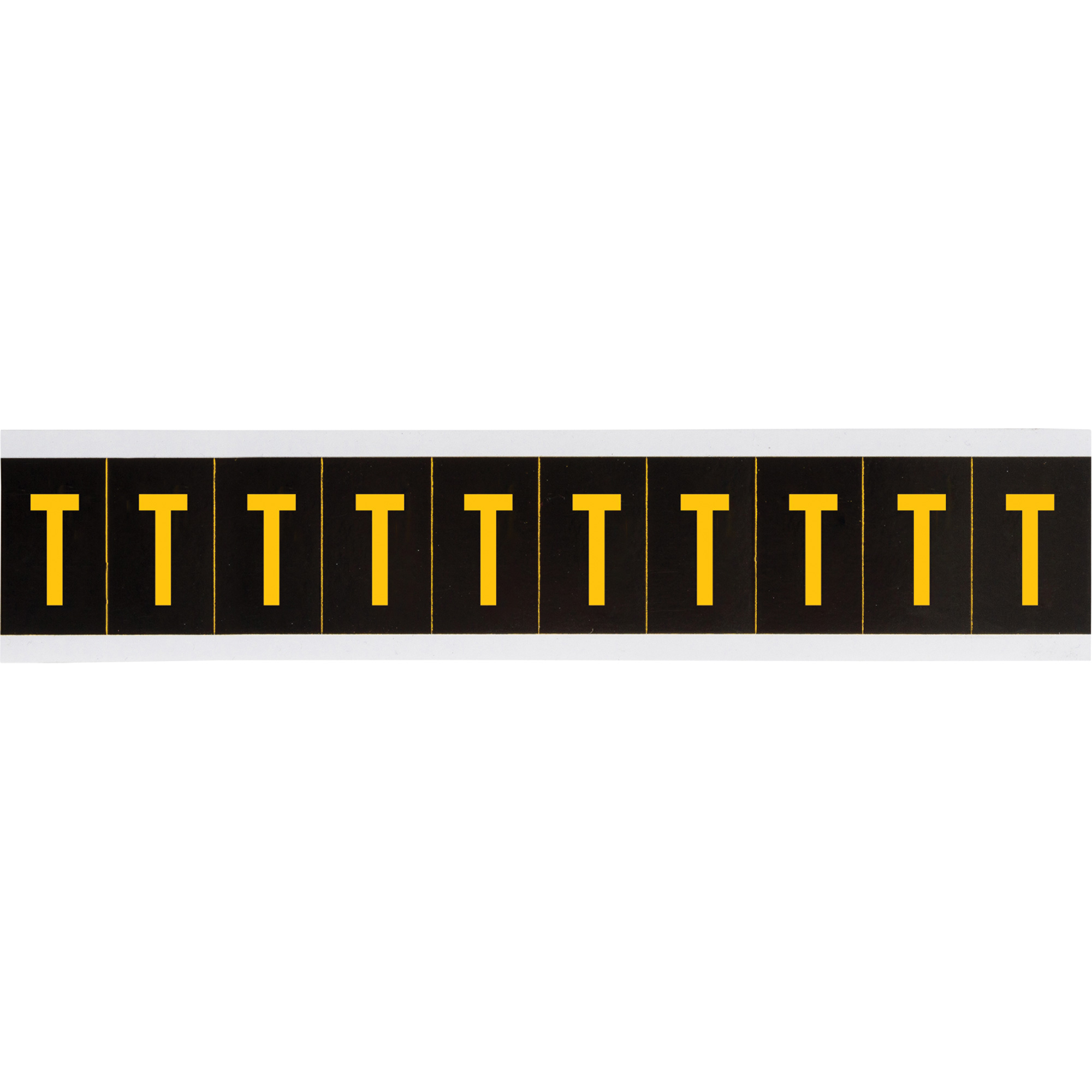 Étiquette de lettres & chiffres individuels, T, 2" h, Jaune sur noir