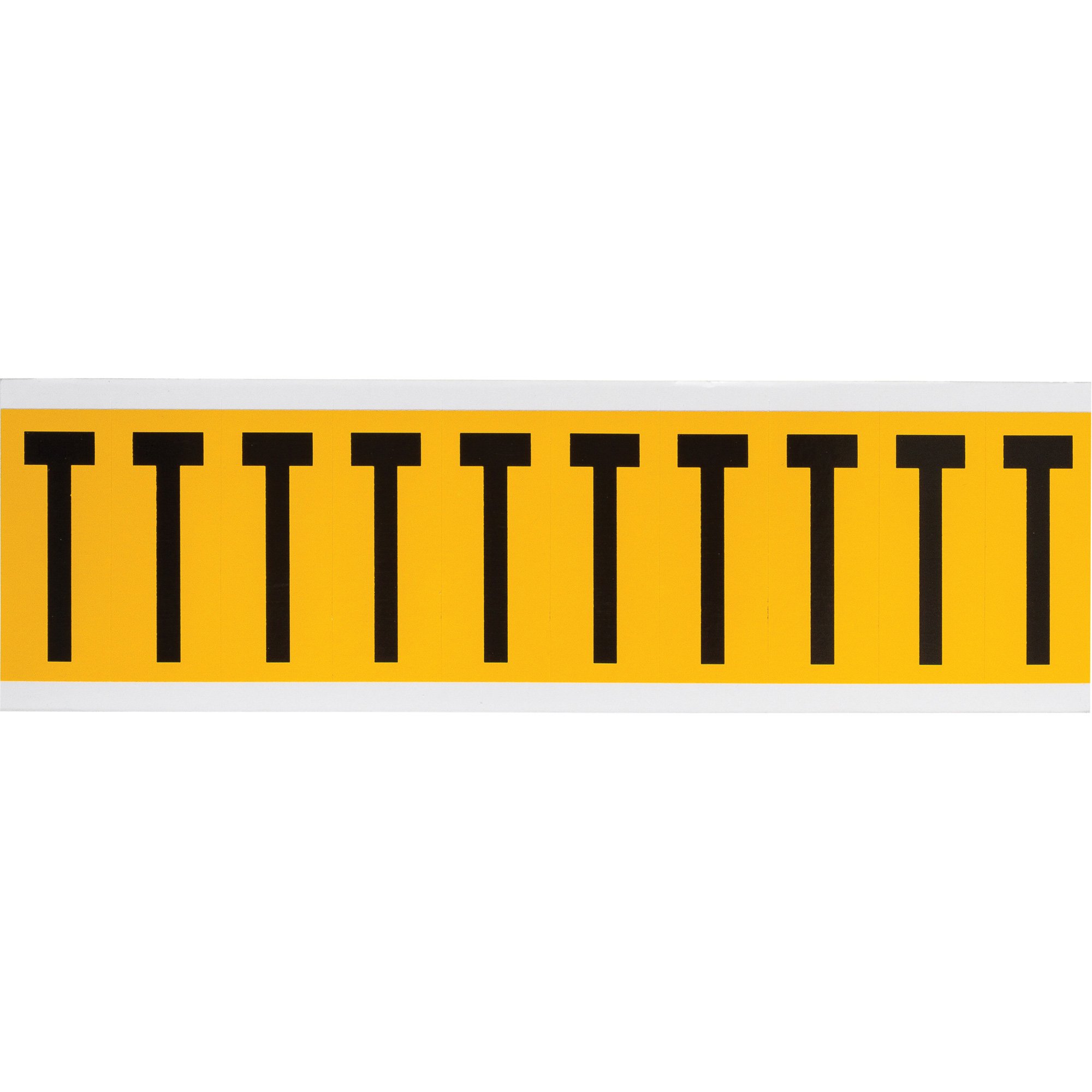 Étiquette de lettres & chiffres individuels, T, 2" h, Noir sur jaune