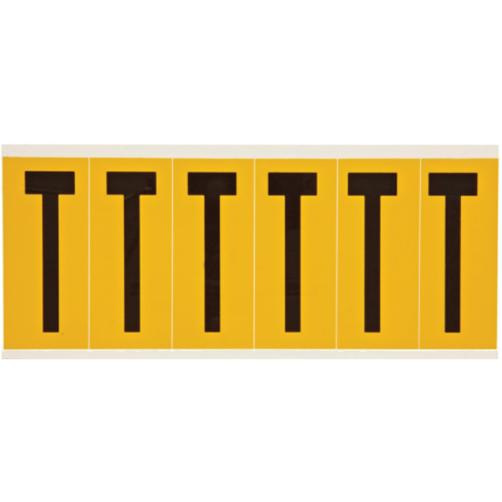 Étiquette de lettres & chiffres individuels, T, 3" h, Noir sur jaune