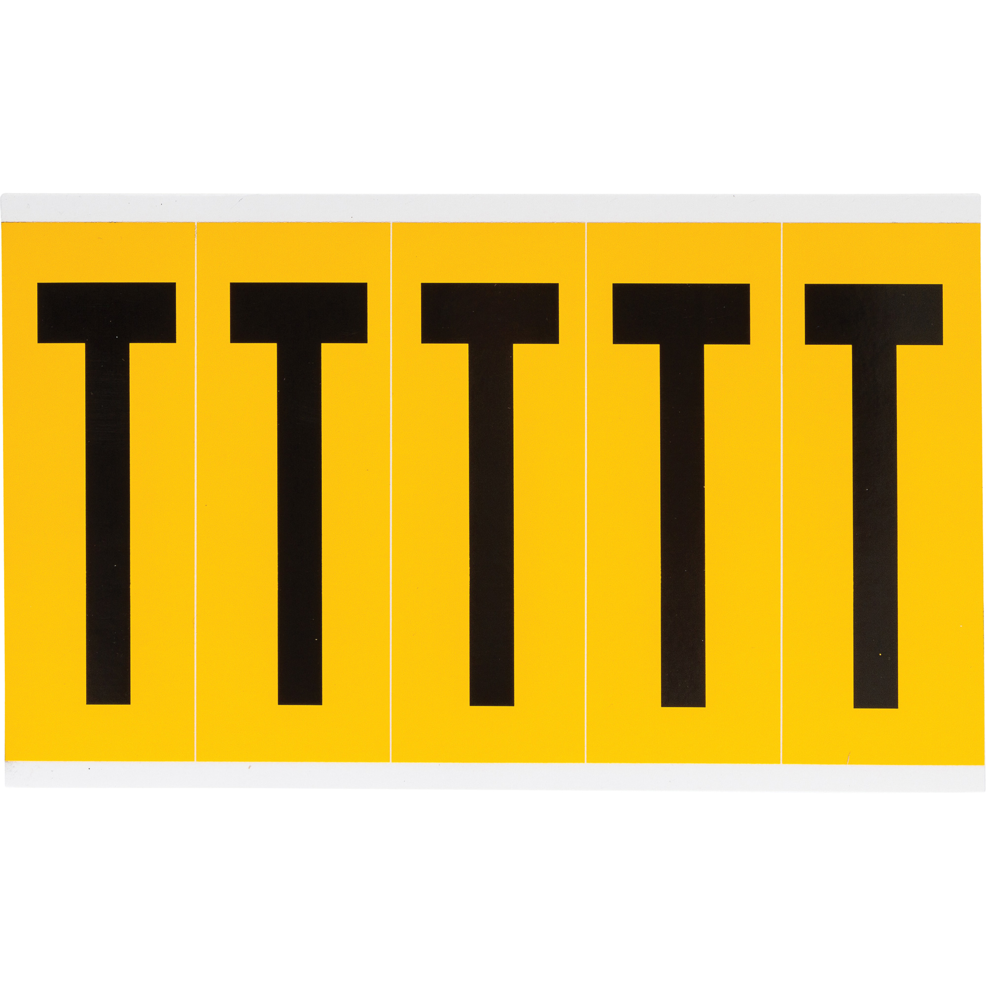 Étiquette de lettres & chiffres individuels, T, 4" h, Noir sur jaune