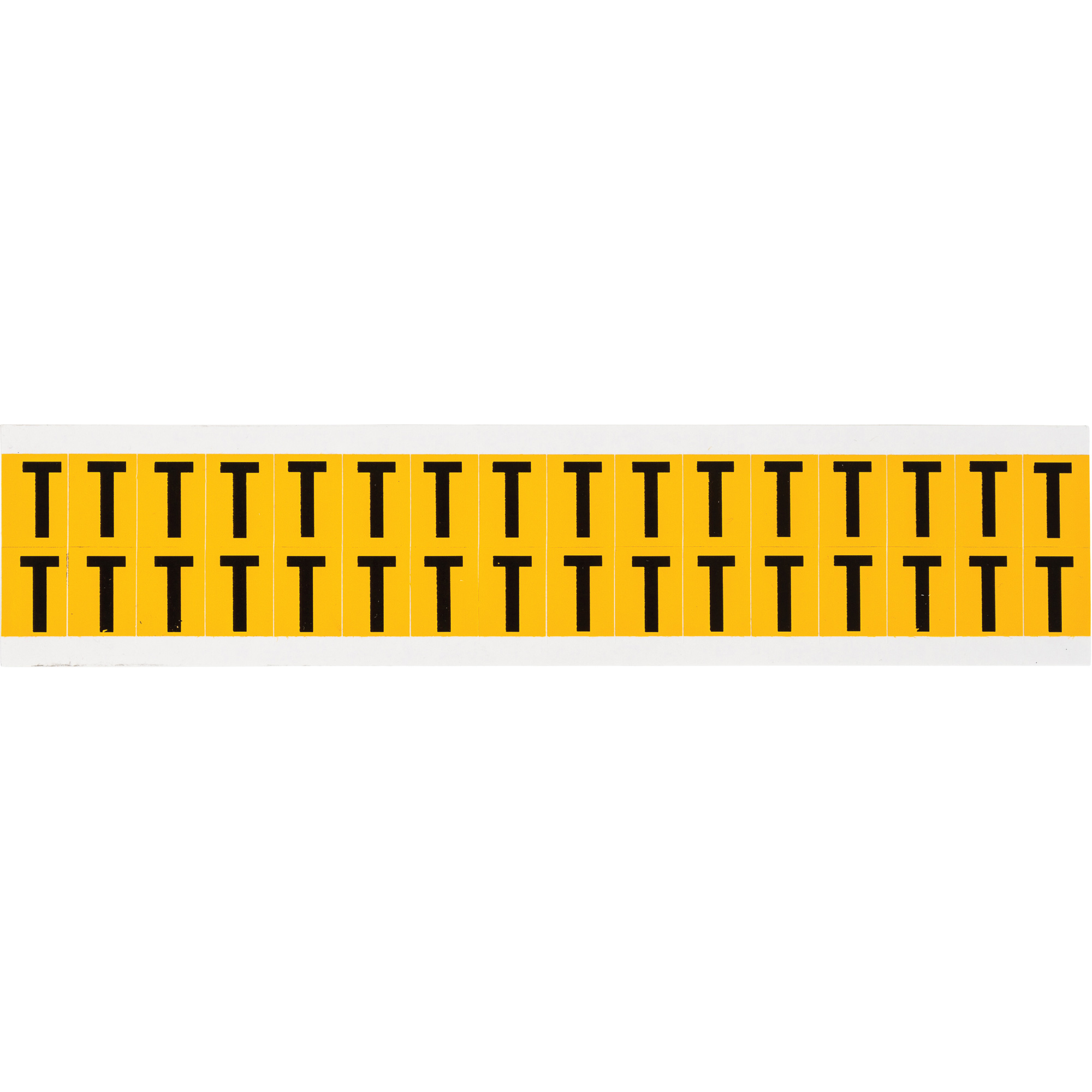 Étiquette de lettres & chiffres individuels, T, 5/8" h, Noir sur jaune