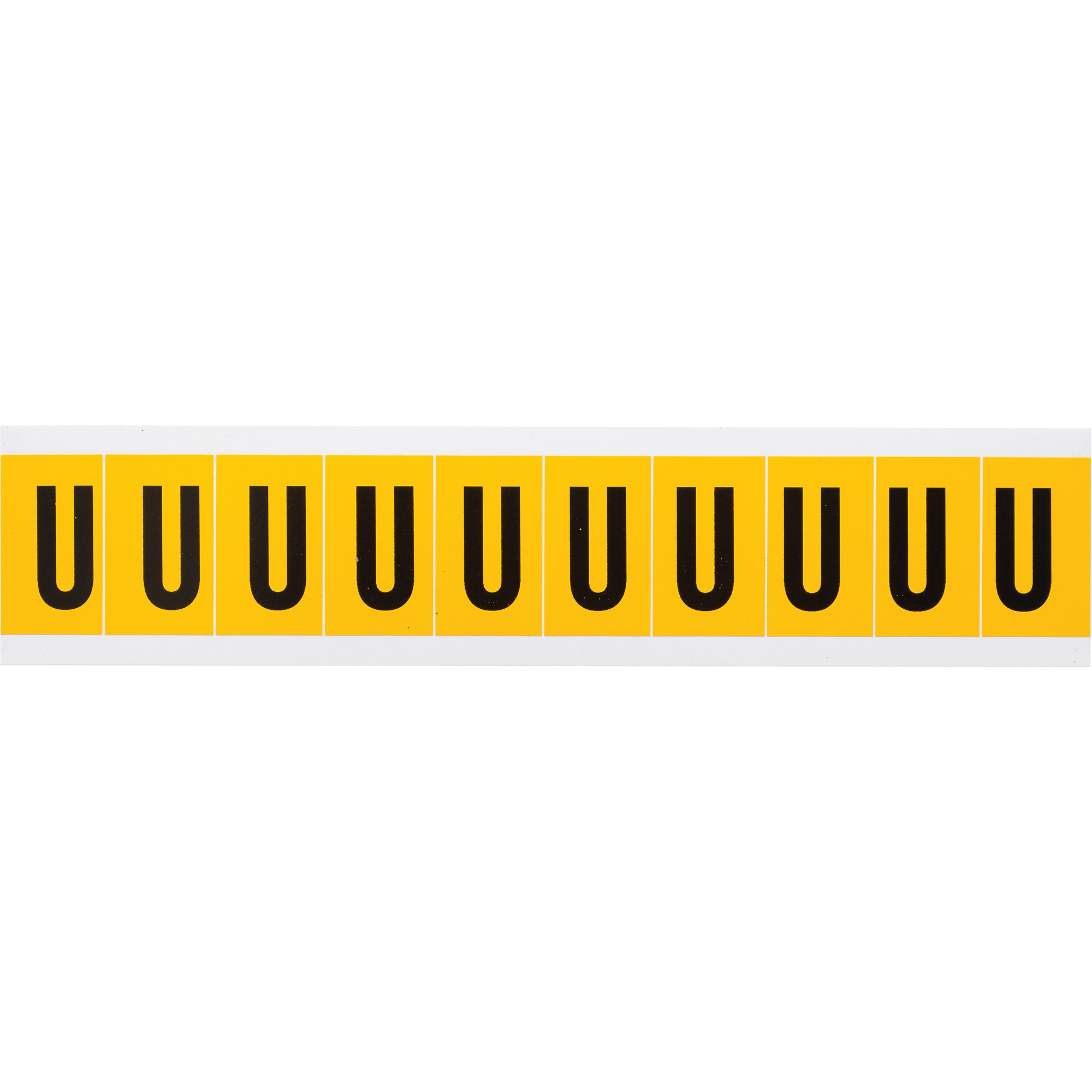 Étiquette de lettres & chiffres individuels, U, 1" h, Noir sur jaune