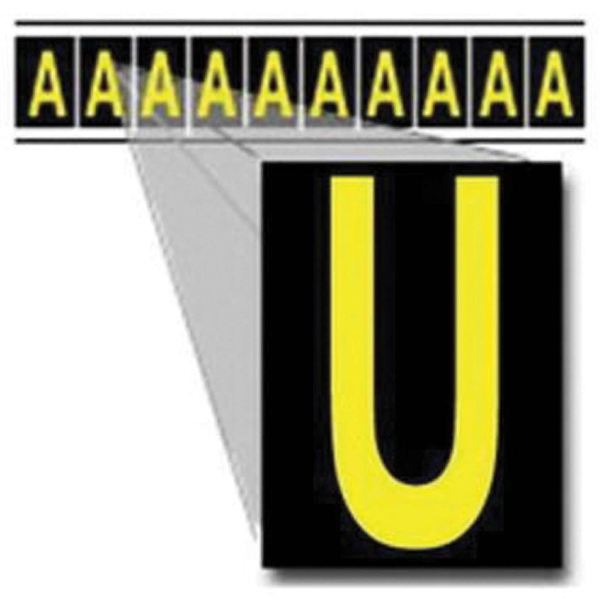 Étiquette de lettres & chiffres individuels, U, 2" h, Jaune sur noir