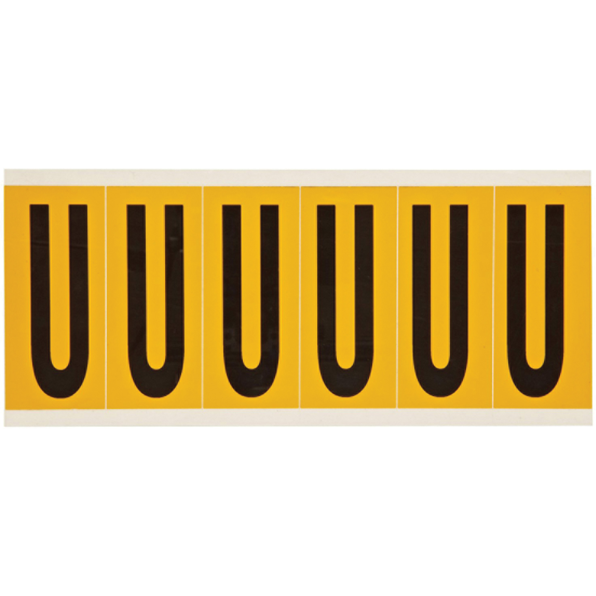 Étiquette de lettres & chiffres individuels, U, 3" h, Noir sur jaune