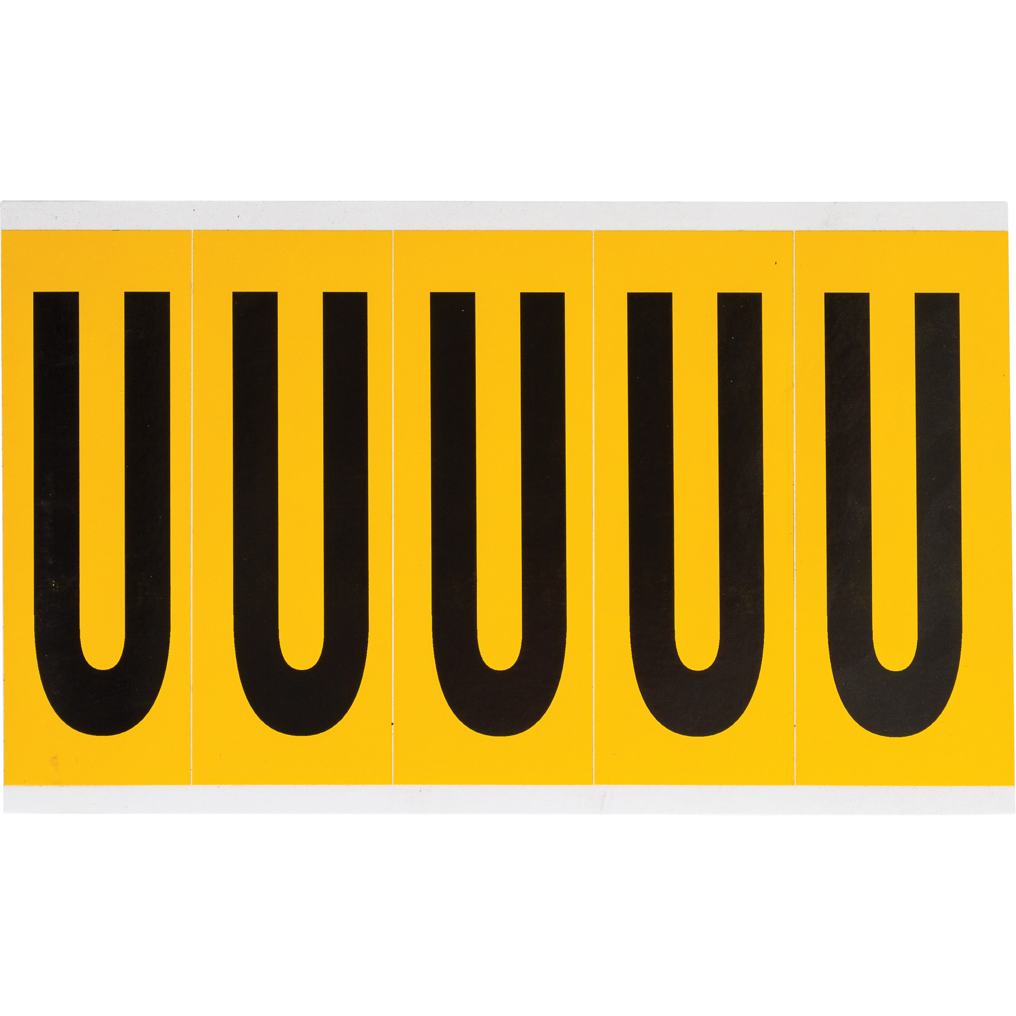 Étiquette de lettres & chiffres individuels, U, 4" h, Noir sur jaune
