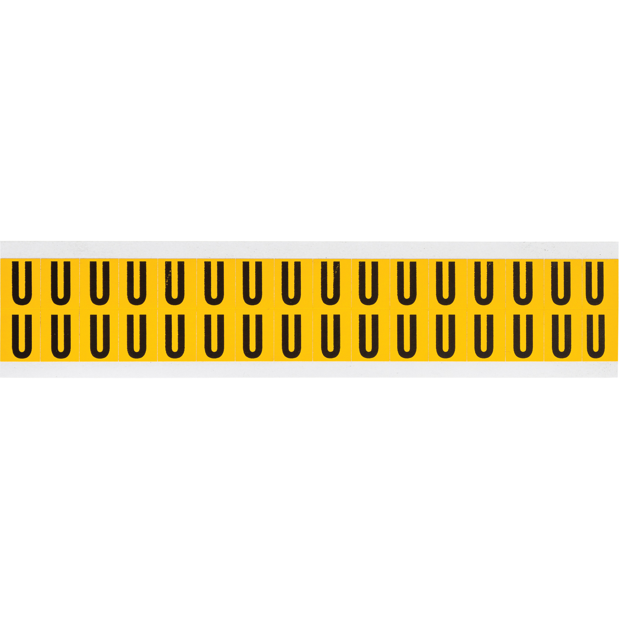 Étiquette de lettres & chiffres individuels, U, 5/8" h, Noir sur jaune
