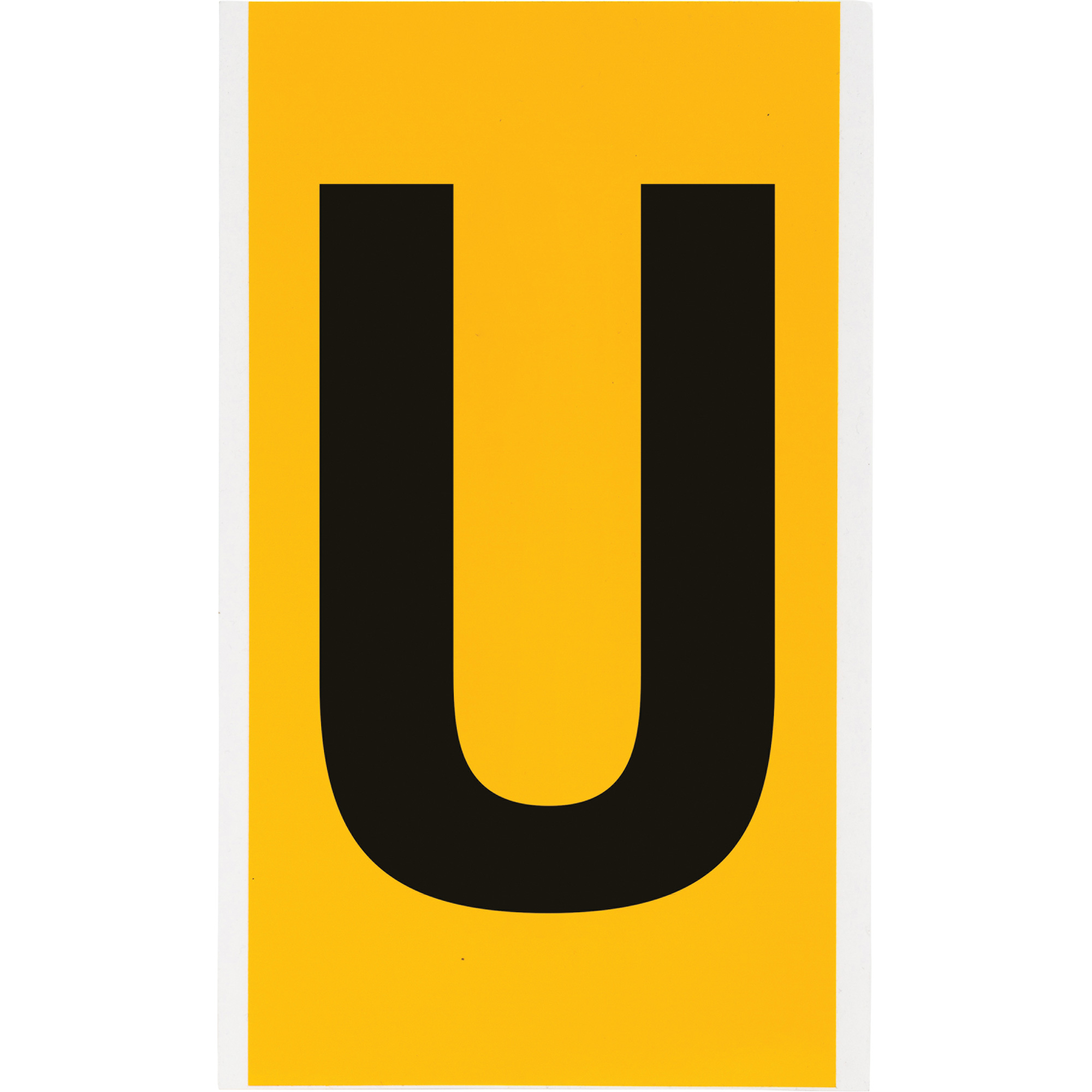 Étiquette de lettres & chiffres individuels, U, 6" h, Noir sur jaune