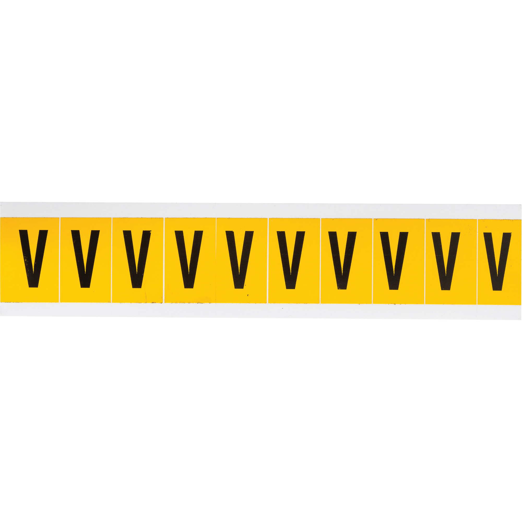 Étiquette de lettres & chiffres individuels, V, 1" h, Noir sur jaune