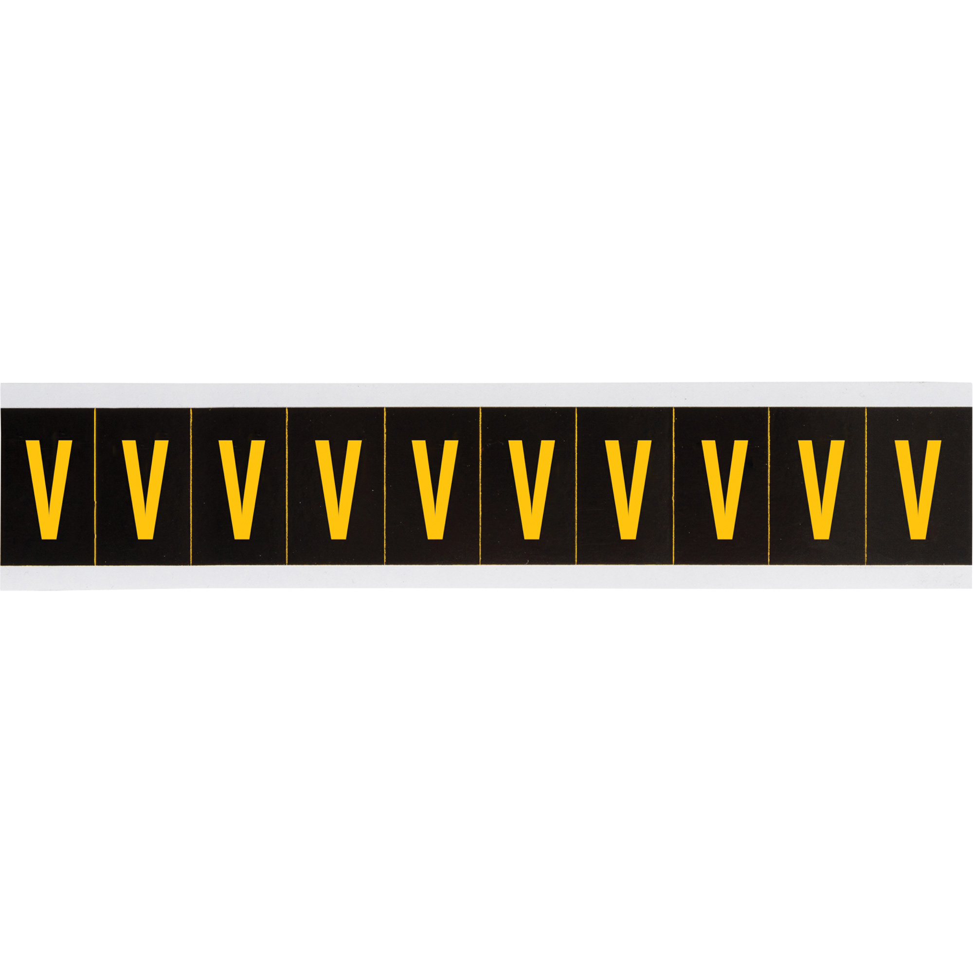 Étiquette de lettres & chiffres individuels, V, 2" h, Jaune sur noir