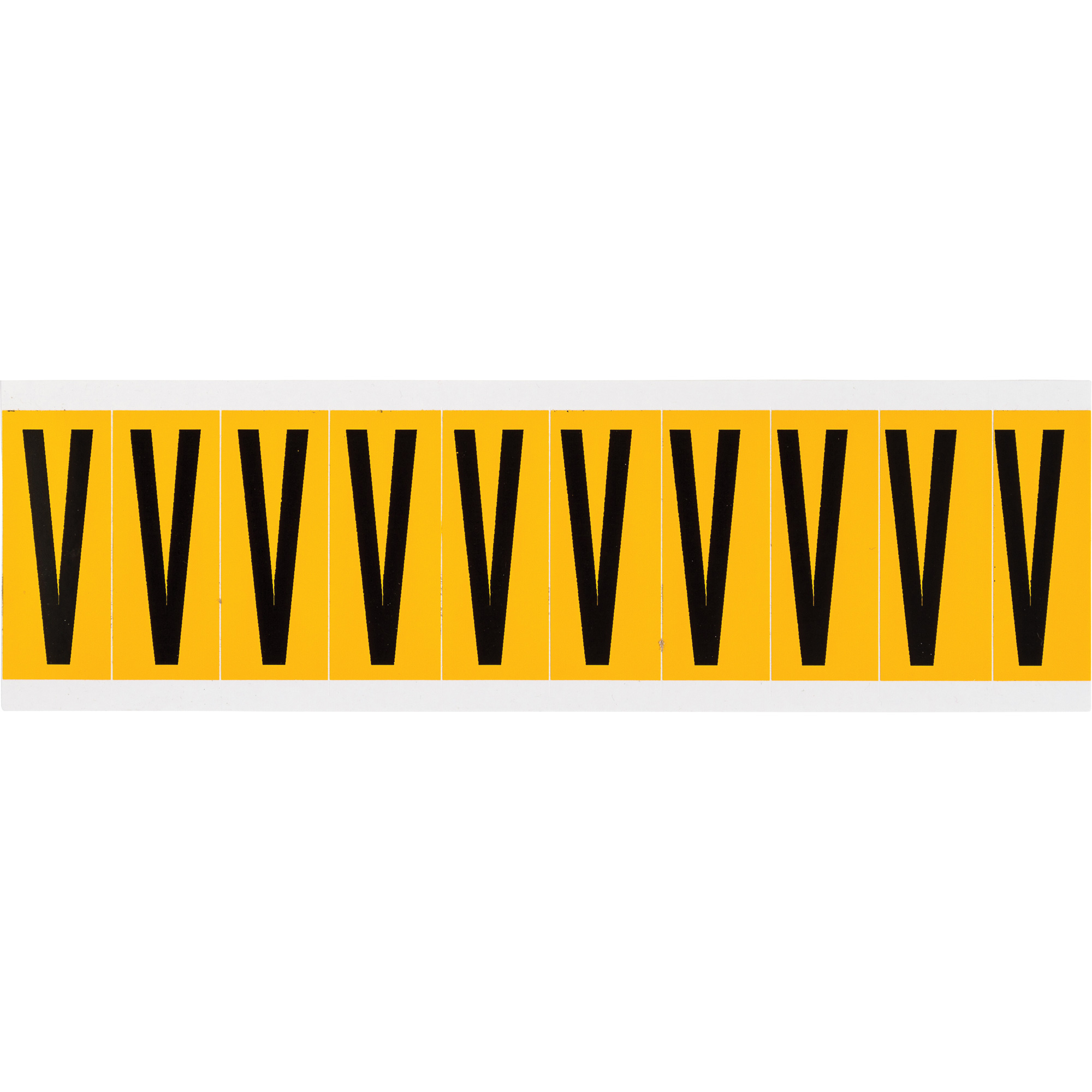 Étiquette de lettres & chiffres individuels, V, 2" h, Noir sur jaune