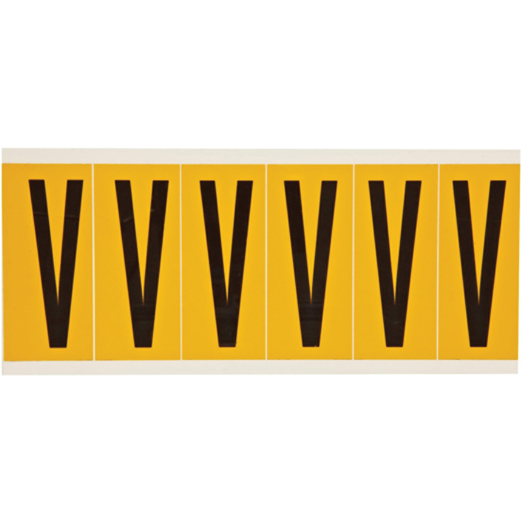 Étiquette de lettres & chiffres individuels, V, 3" h, Noir sur jaune