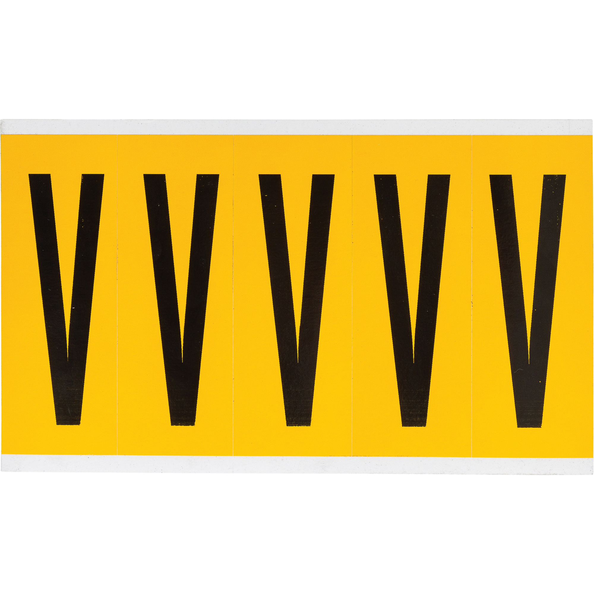 Étiquette de lettres & chiffres individuels, V, 4" h, Noir sur jaune