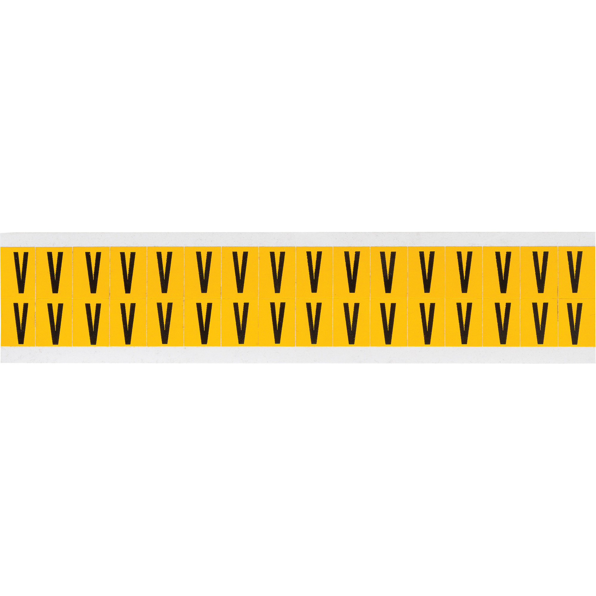 Étiquette de lettres & chiffres individuels, V, 5/8" h, Noir sur jaune