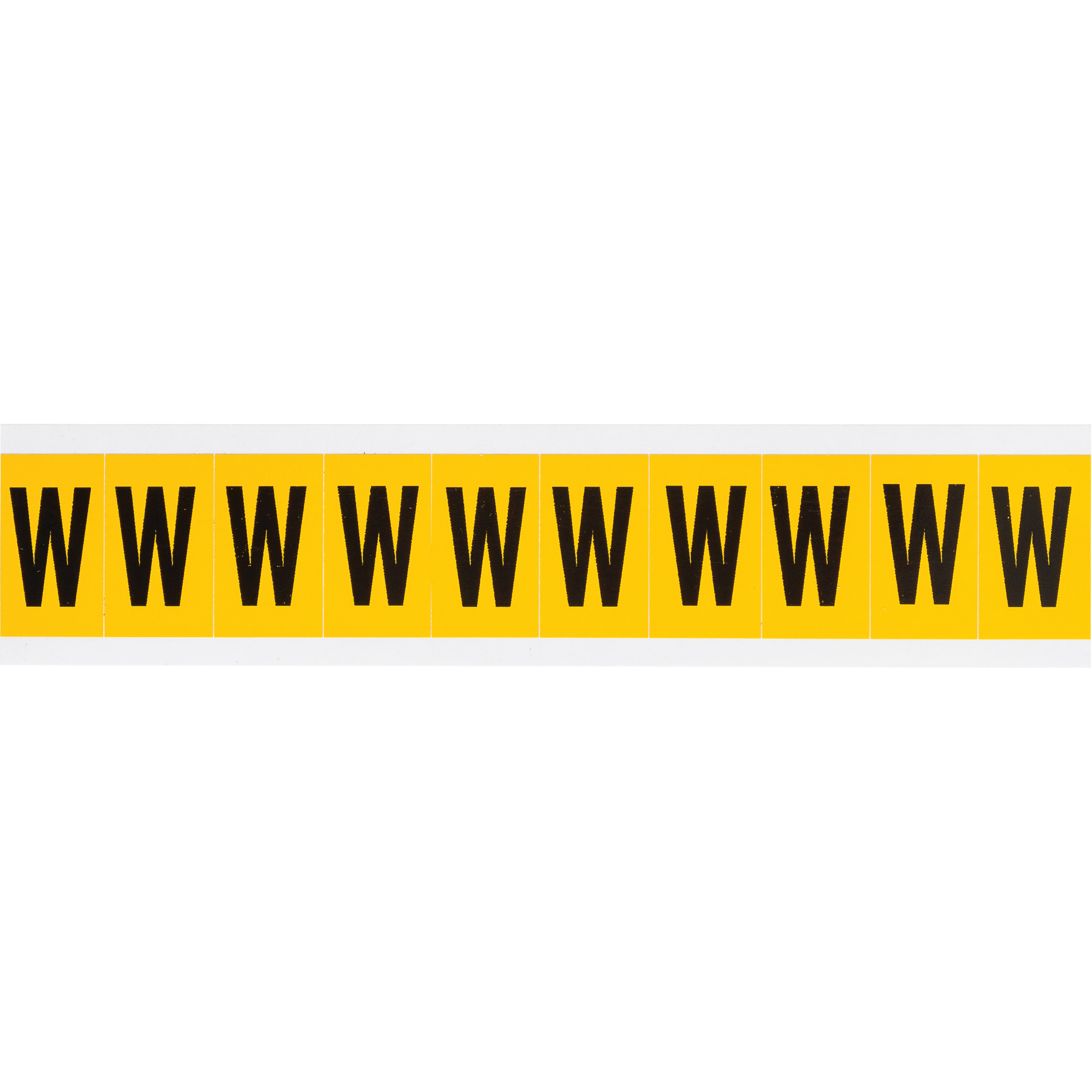 Étiquette de lettres & chiffres individuels, W, 1" h, Noir sur jaune