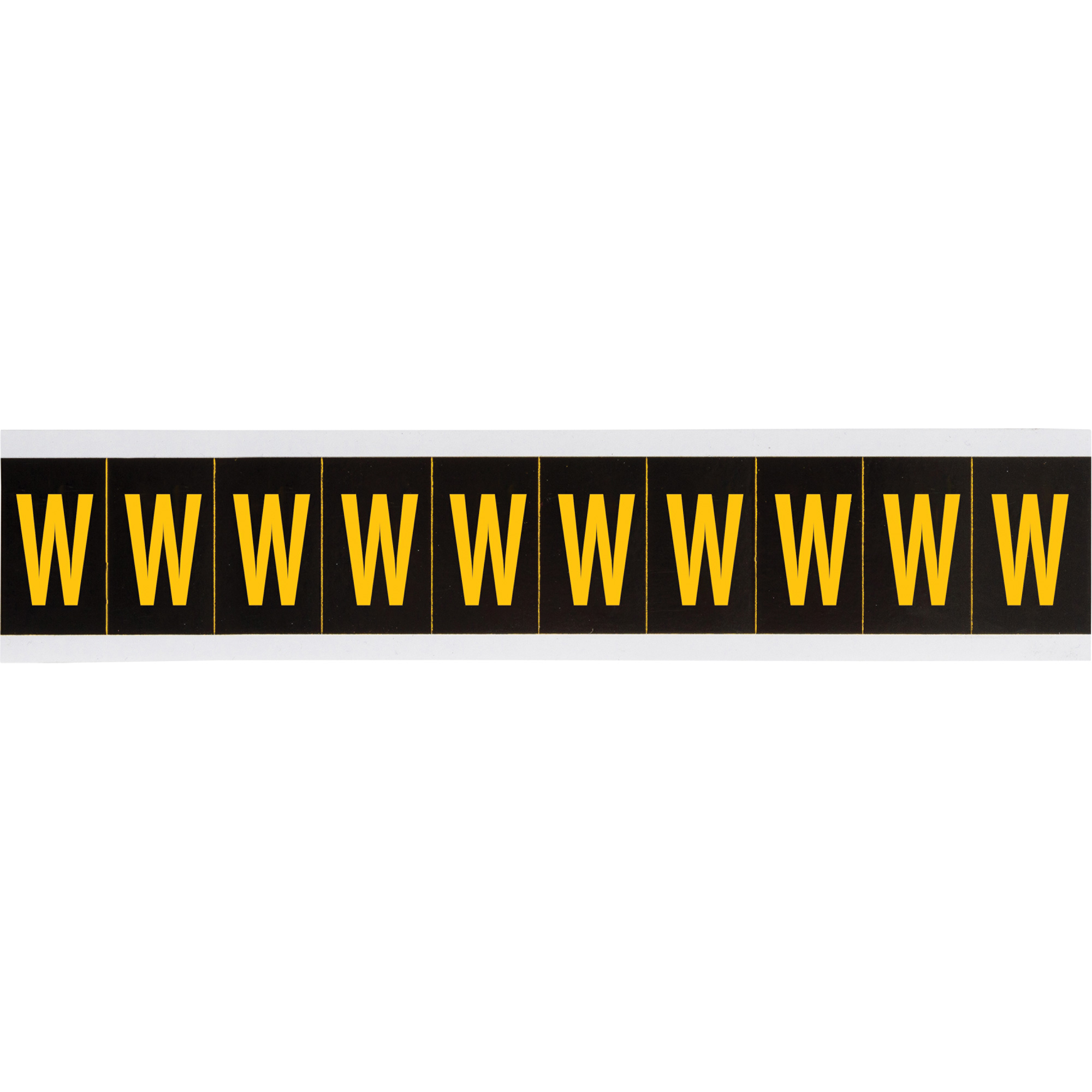 Étiquette de lettres & chiffres individuels, W, 1" h, Jaune sur noir