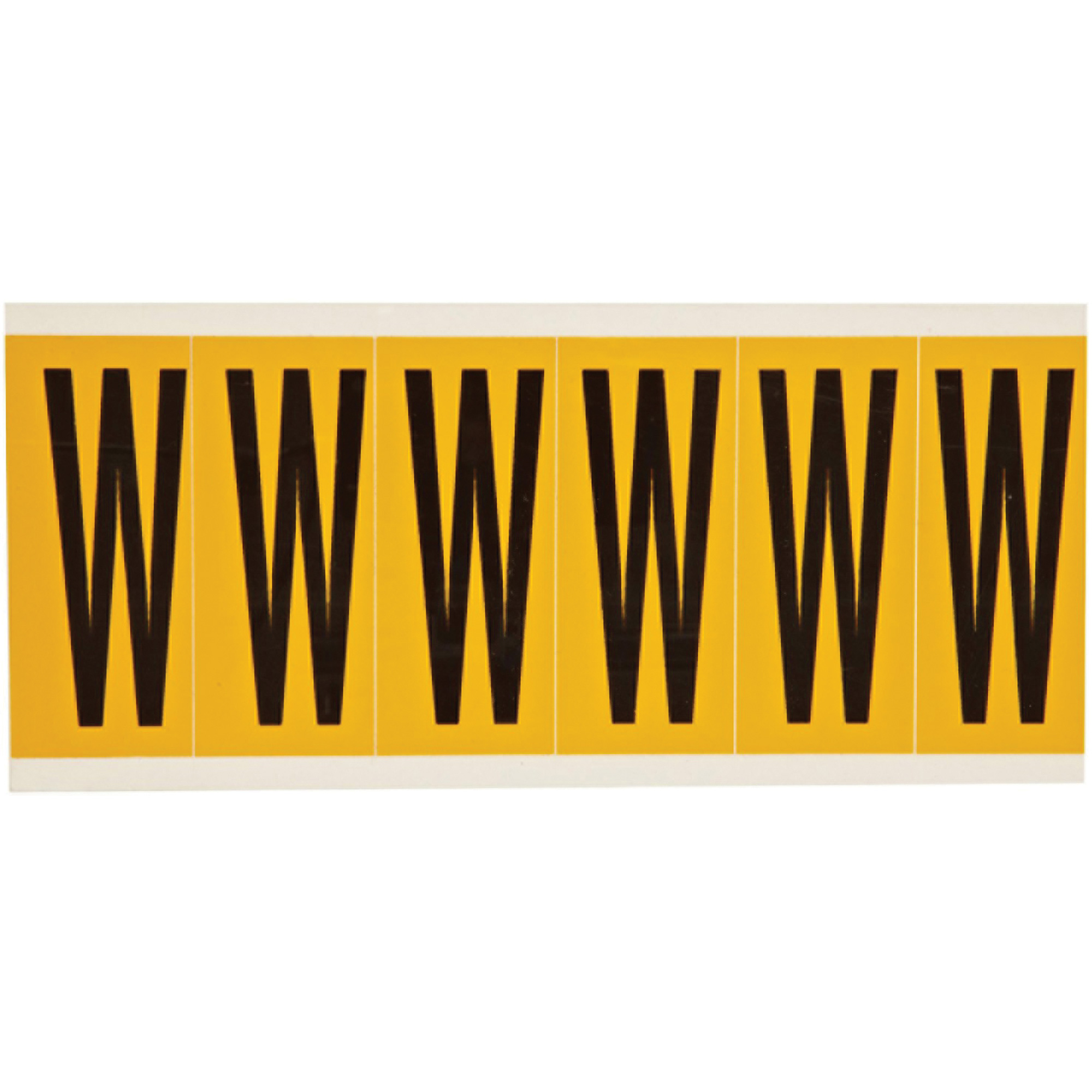 Étiquette de lettres & chiffres individuels, W, 3" h, Noir sur jaune