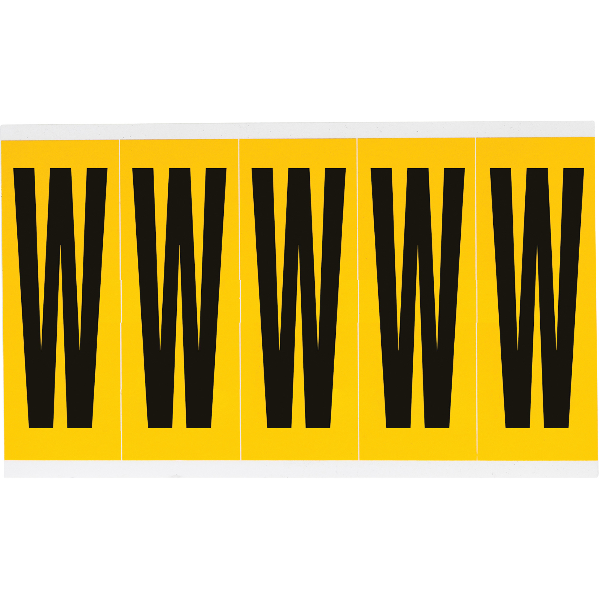 Étiquette de lettres & chiffres individuels, W, 4" h, Noir sur jaune