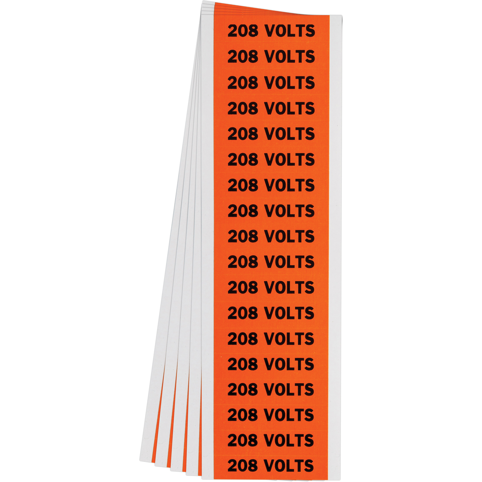 Étiquette de tension pour conduit « 208 Volts », 1/2" x 2-1/4", Étoffe/Vinyle, Anglais