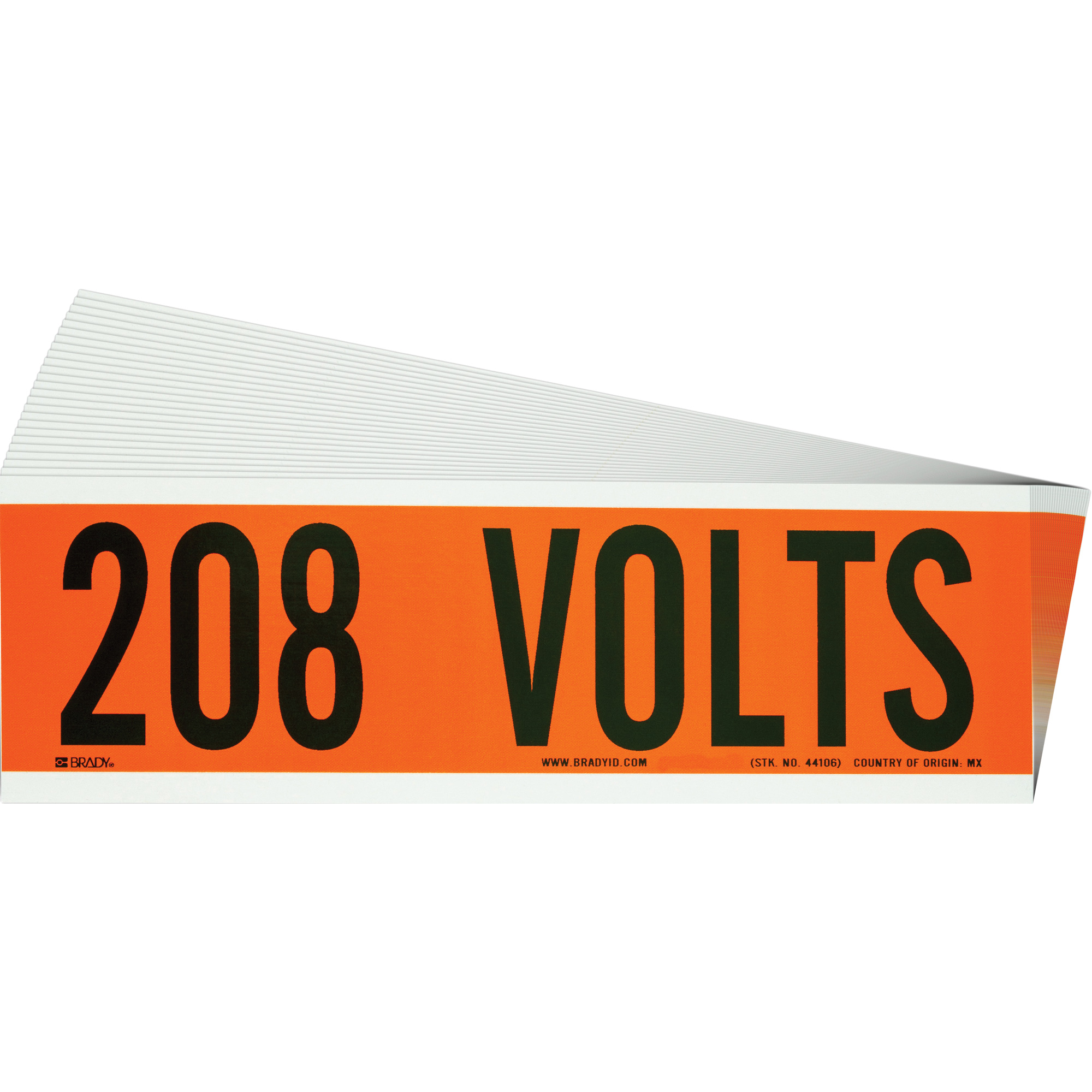 Étiquette de tension pour conduit « 208 Volts », 2-1/4" x 9", Étoffe/Vinyle, Anglais