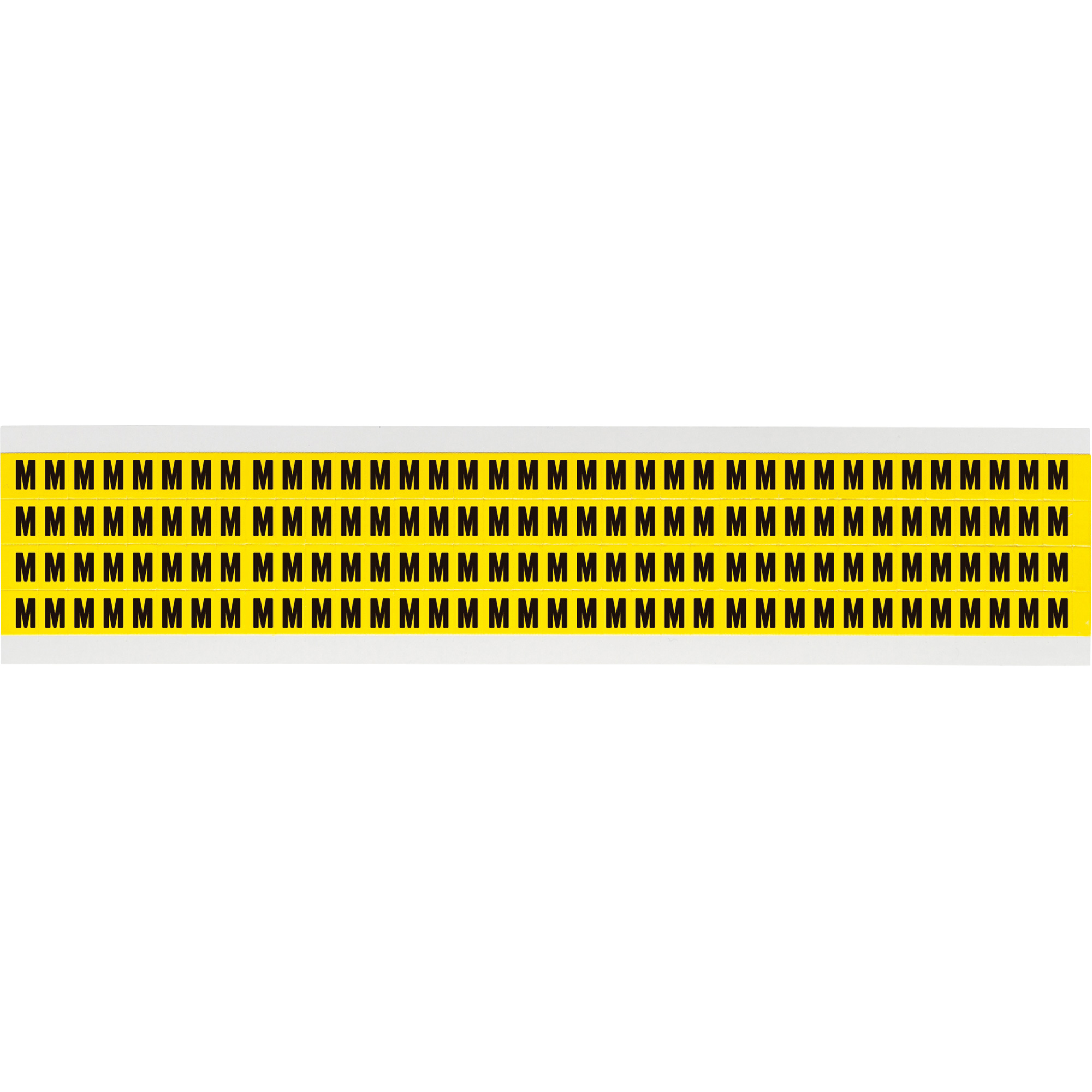 Étiquettes de lettres & chiffres individuels repositionnables, M, 1/4" h, Noir sur jaune