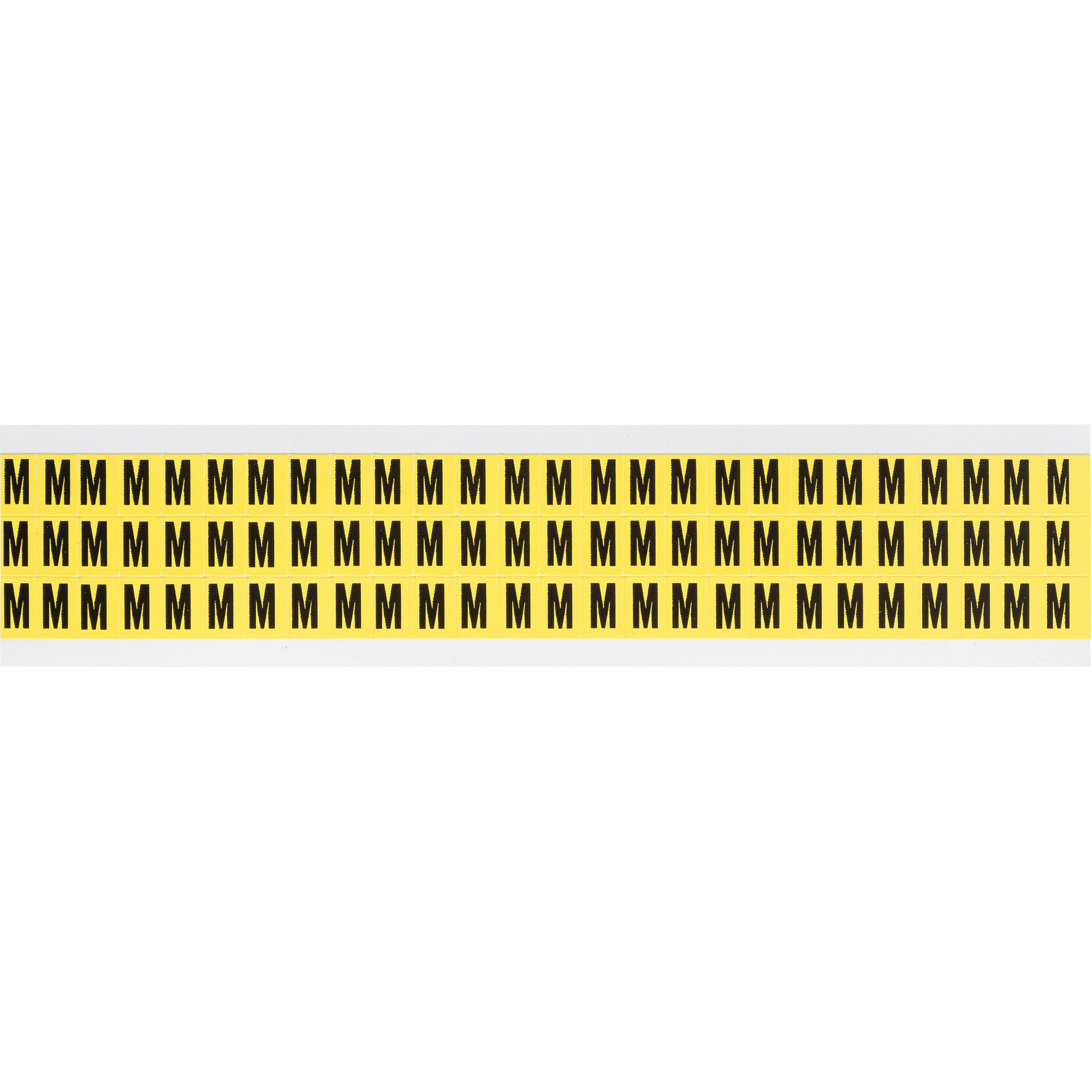 Étiquettes de lettres & chiffres individuels repositionnables, M, 3/8" h, Noir sur jaune