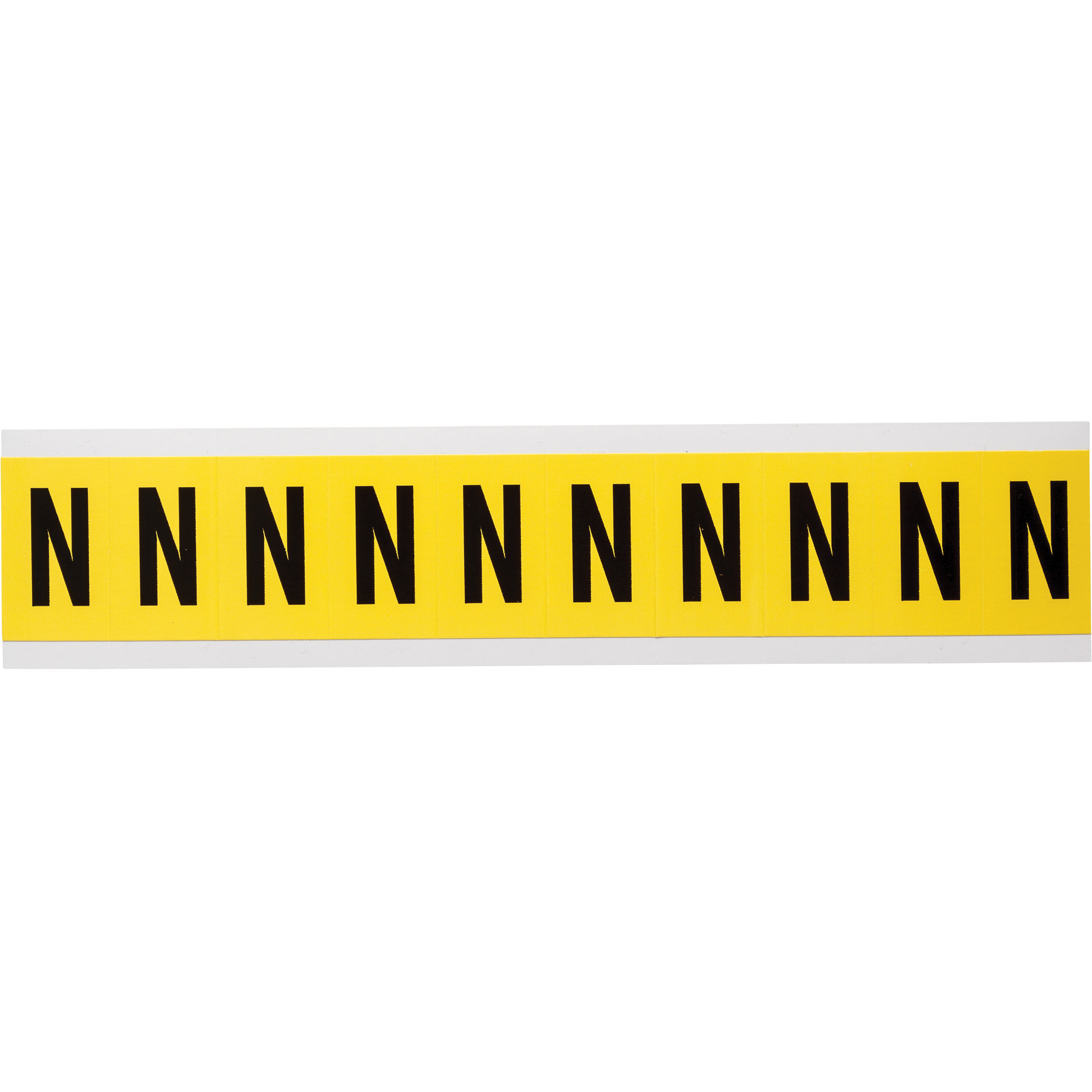 Étiquettes de lettres & chiffres individuels repositionnables, N, 1" h, Noir sur jaune