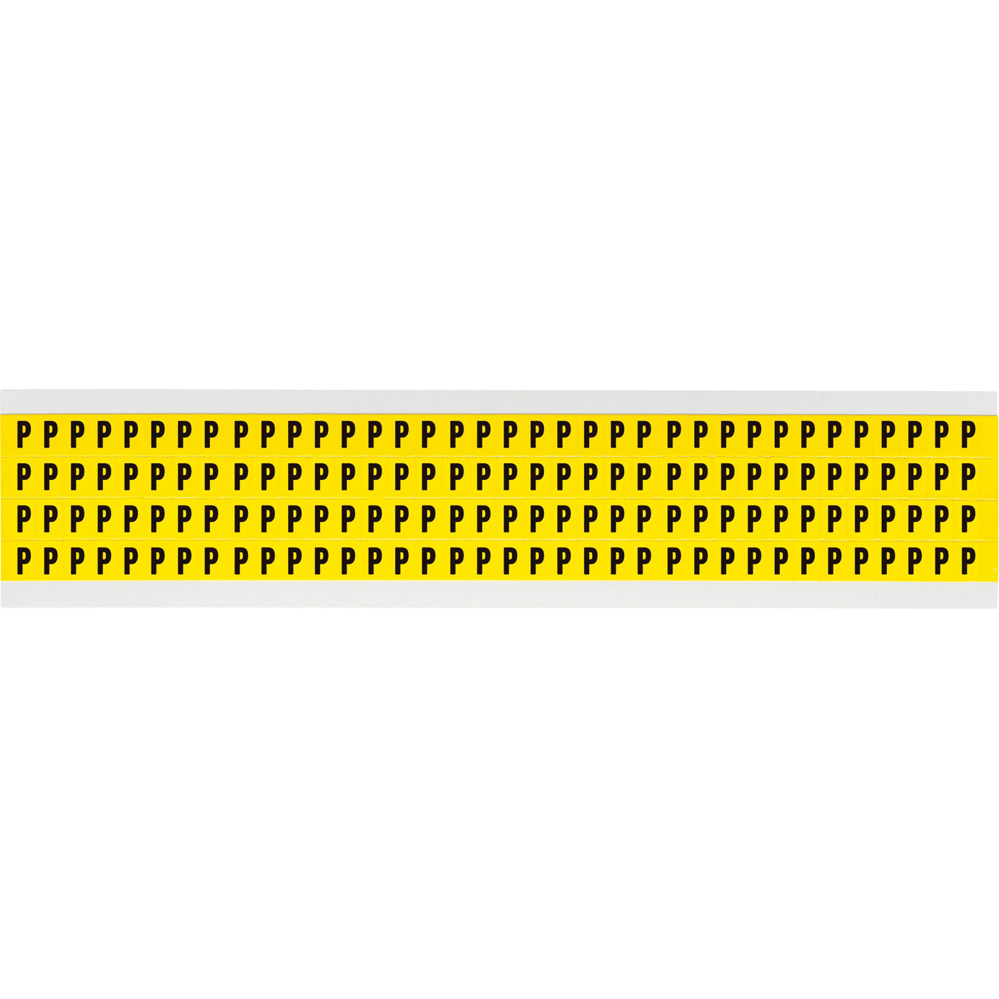 Étiquettes de lettres & chiffres individuels repositionnables, P, 1/4" h, Noir sur jaune
