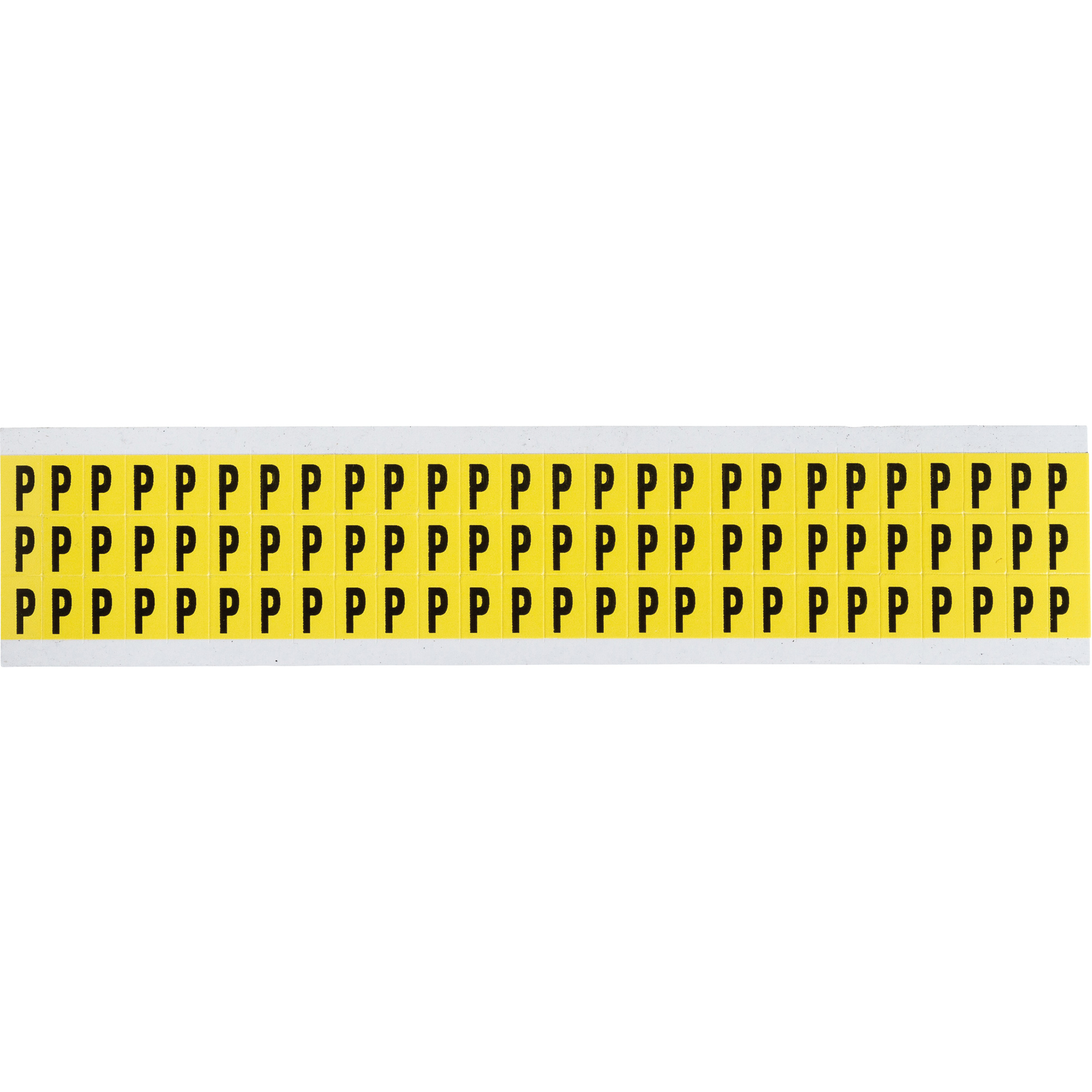 Étiquettes de lettres & chiffres individuels repositionnables, P, 3/8" h, Noir sur jaune