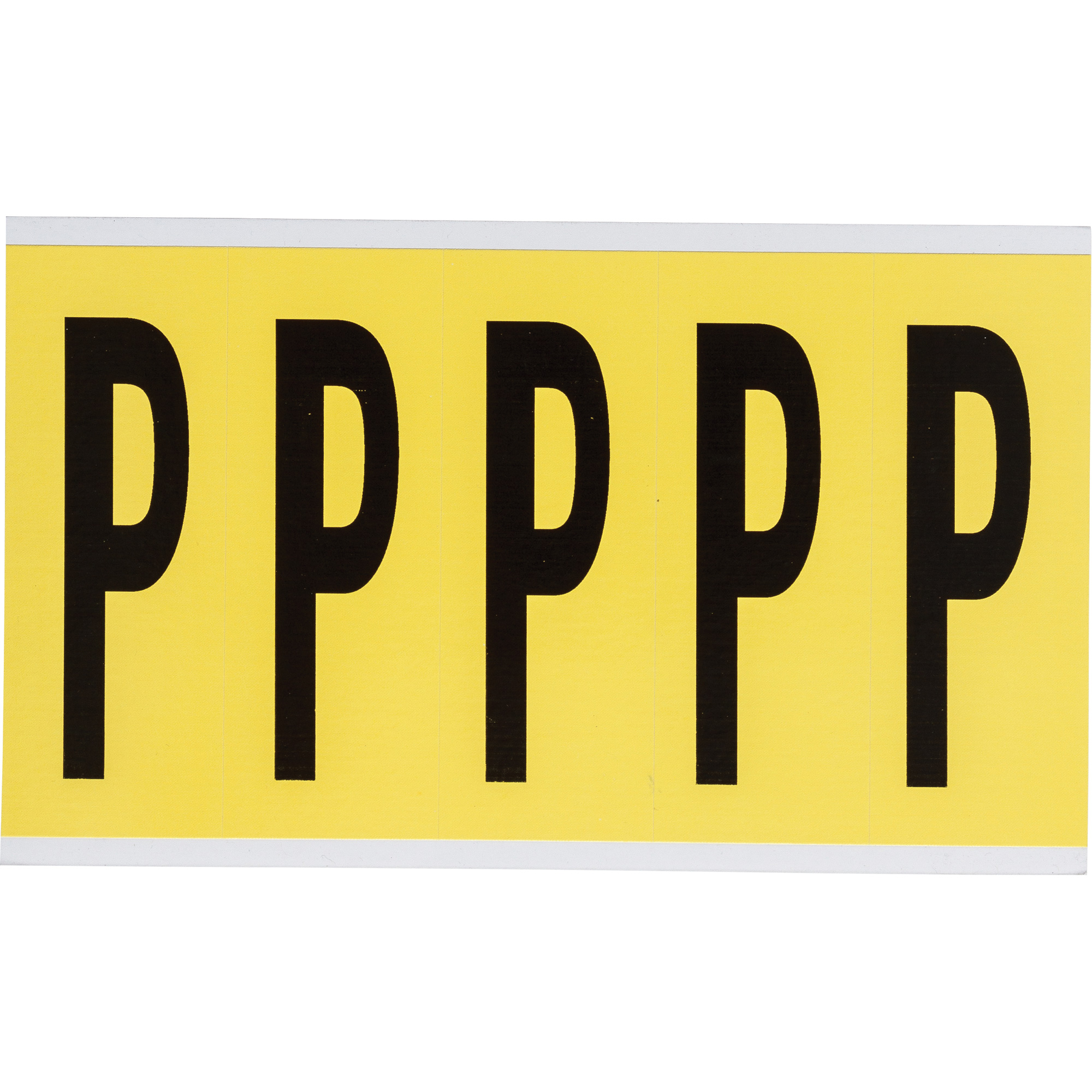 Étiquettes de lettres & chiffres individuels repositionnables, P, 4" h, Noir sur jaune