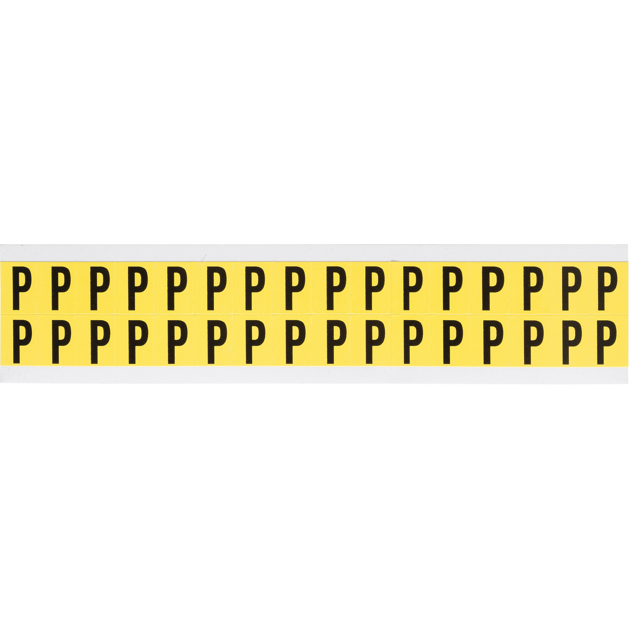 Étiquettes de lettres & chiffres individuels repositionnables, P, 5/8" h, Noir sur jaune