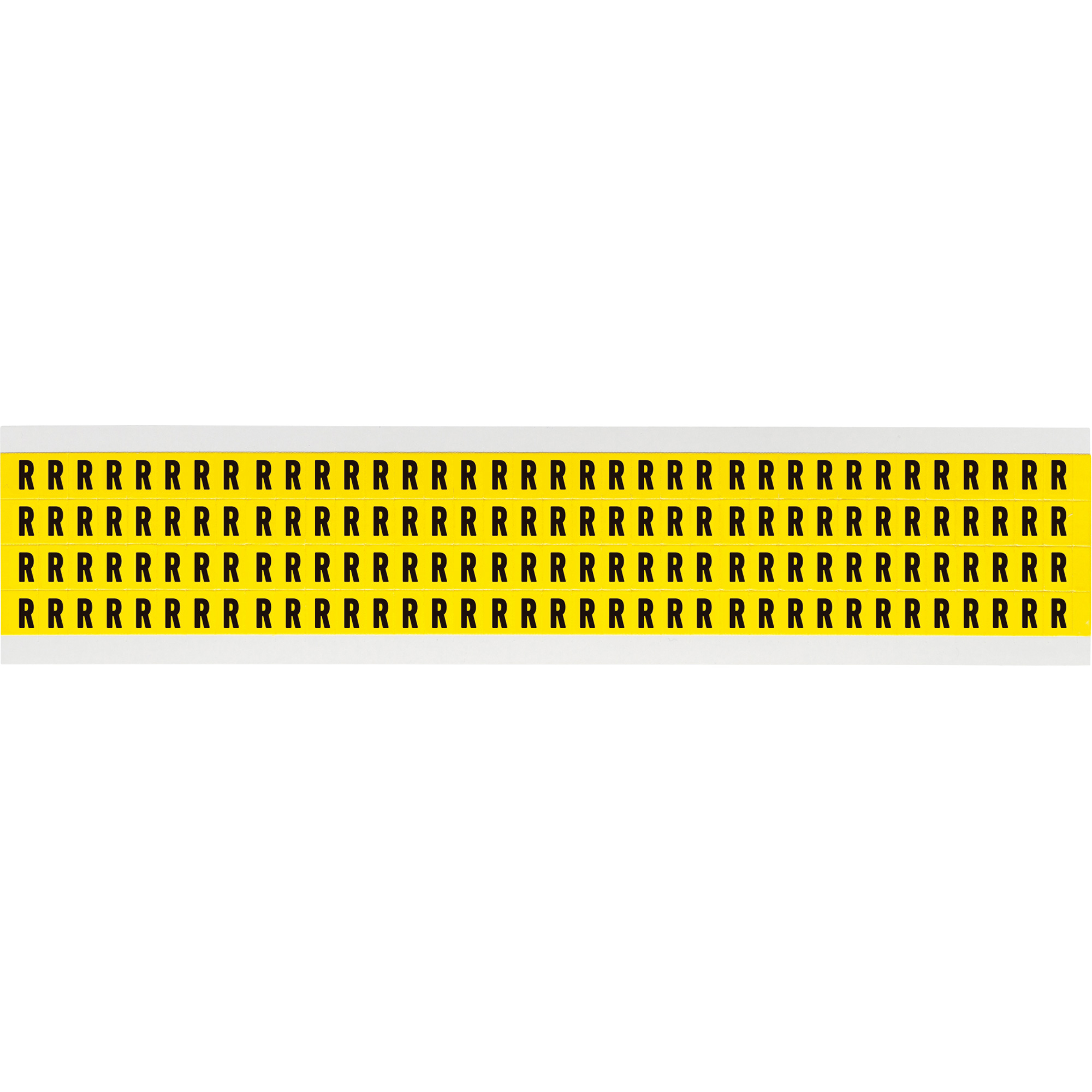 Étiquettes de lettres & chiffres individuels repositionnables, R, 1/4" h, Noir sur jaune
