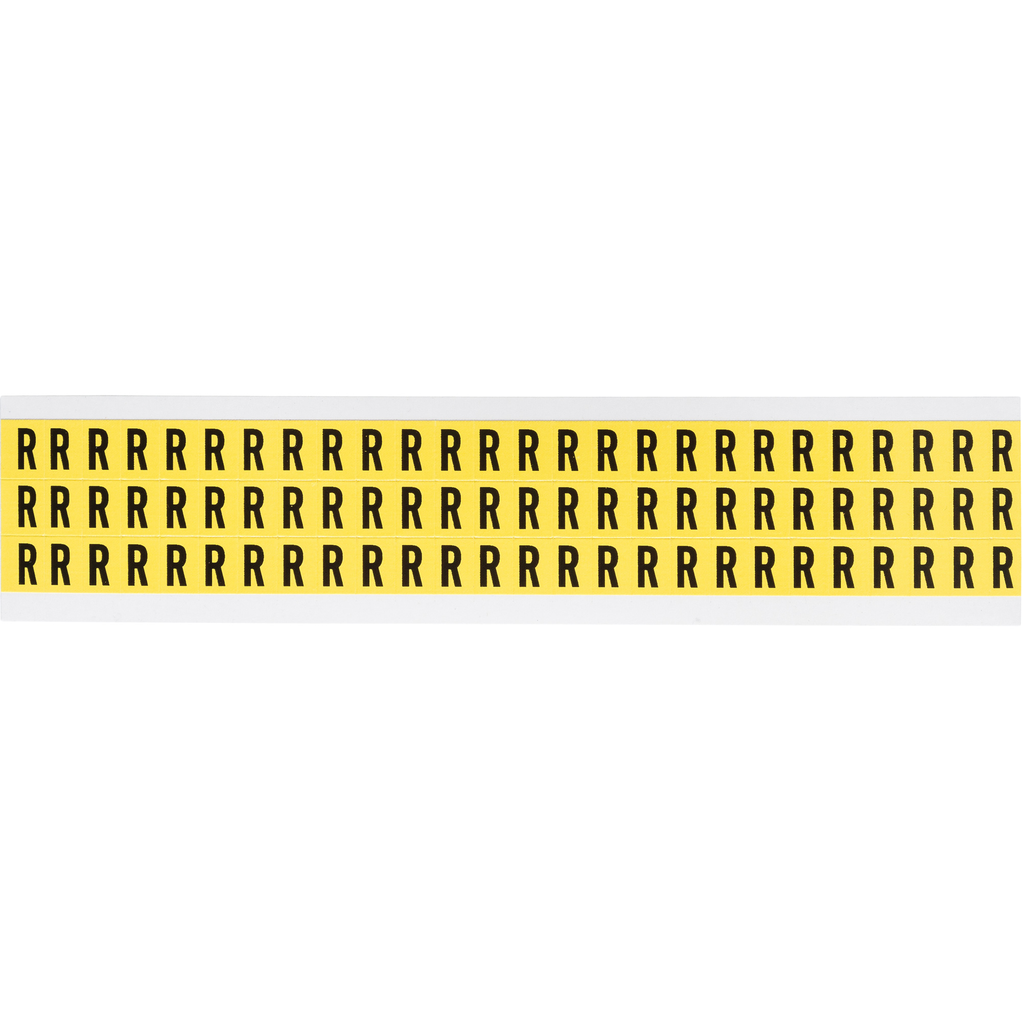 Étiquettes de lettres & chiffres individuels repositionnables, R, 3/8" h, Noir sur jaune