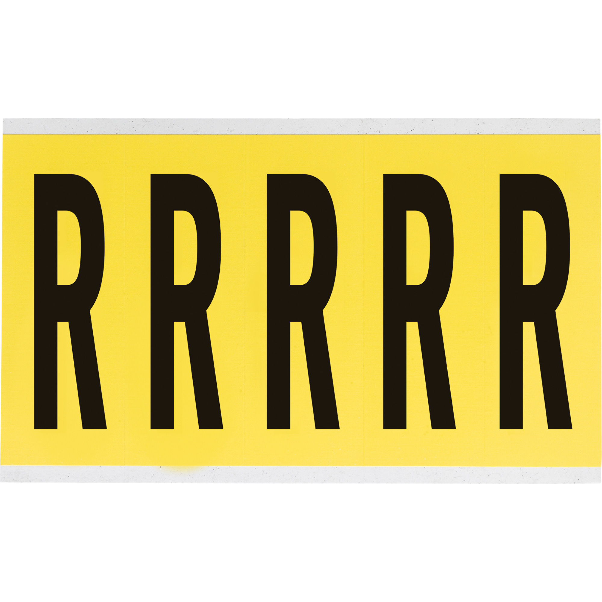 Étiquettes de lettres & chiffres individuels repositionnables, R, 4" h, Noir sur jaune