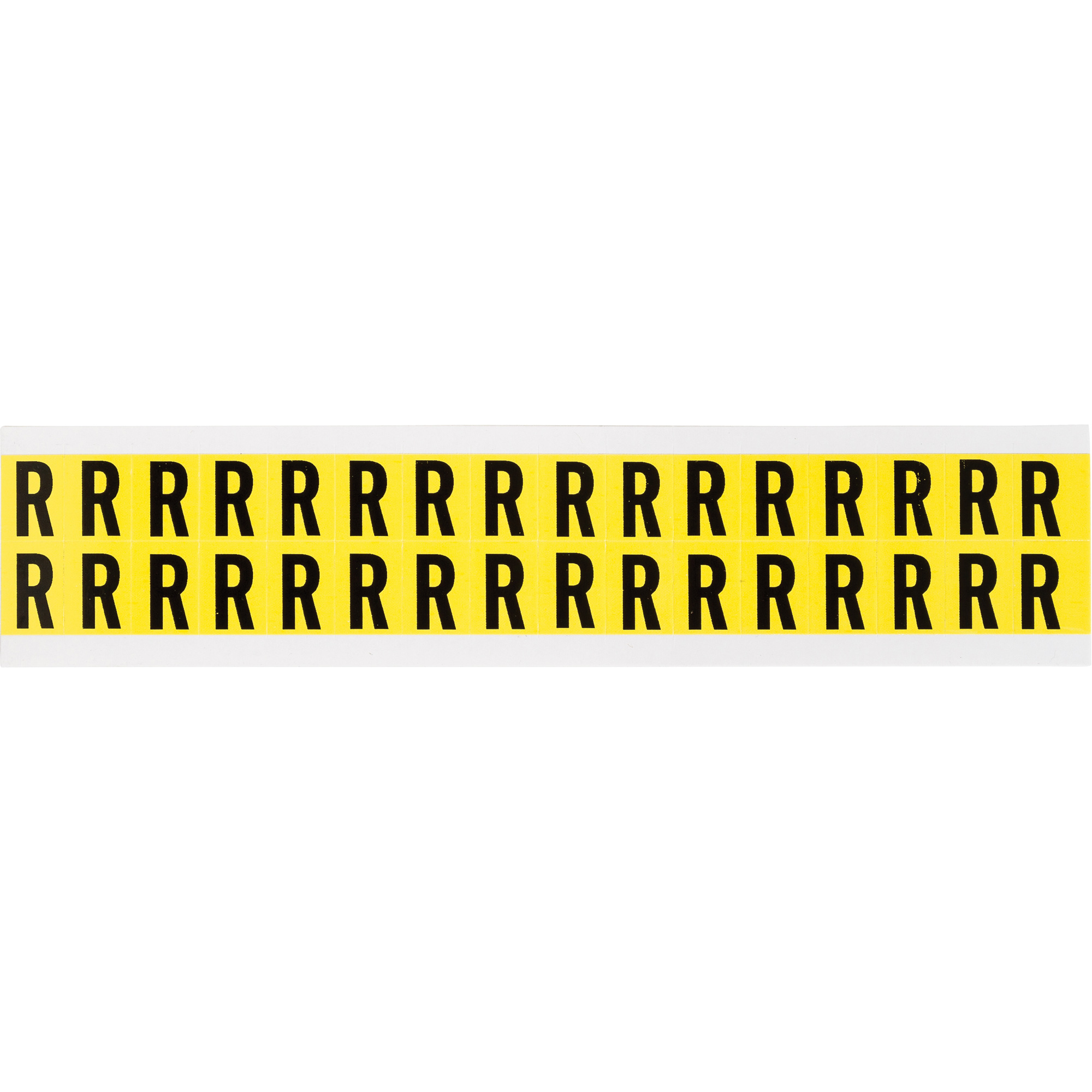 Étiquettes de lettres & chiffres individuels repositionnables, R, 5/8" h, Noir sur jaune